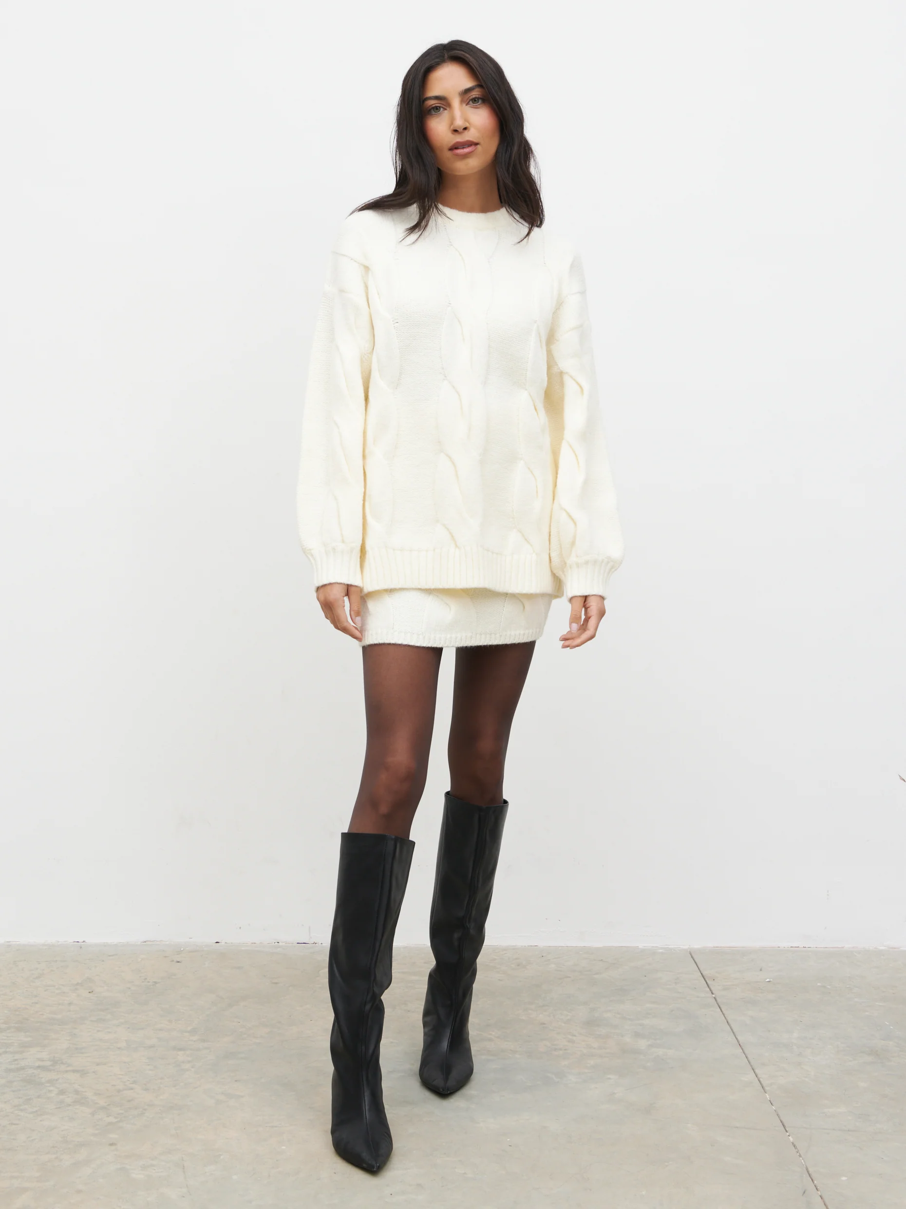 Atlantic Chunky Cable Knit Mini Skirt - Cream - Image 5