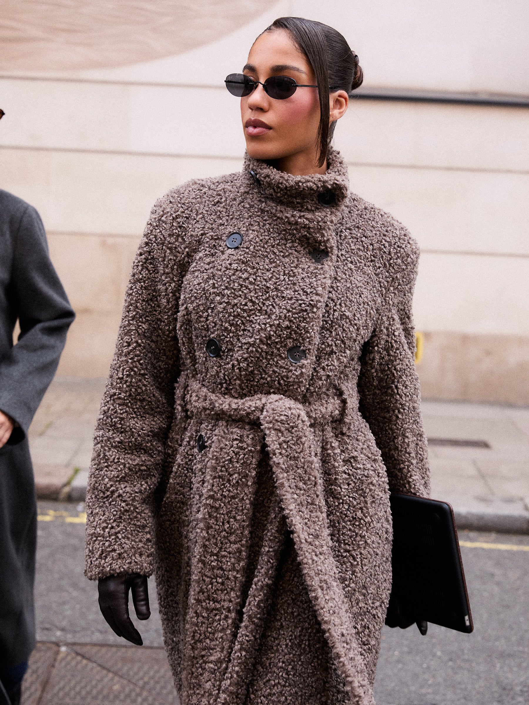 Atlas Boucle Funnel Neck Longline Coat - Mushroom - Image 2