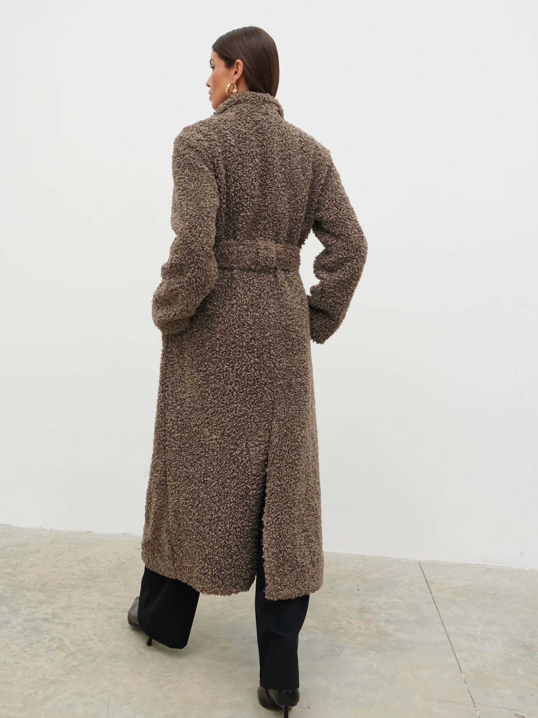 Atlas Boucle Funnel Neck Longline Coat - Mushroom - Image 8