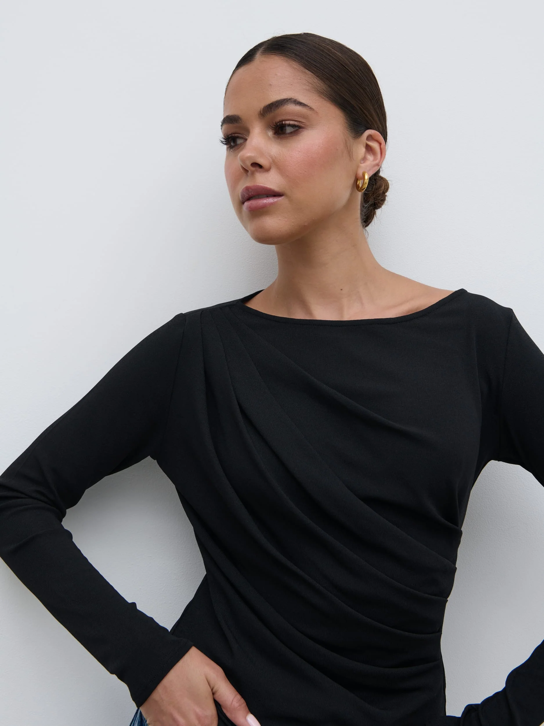 Aubrie Semi-Sheer Jersey Top - Black - Image 3