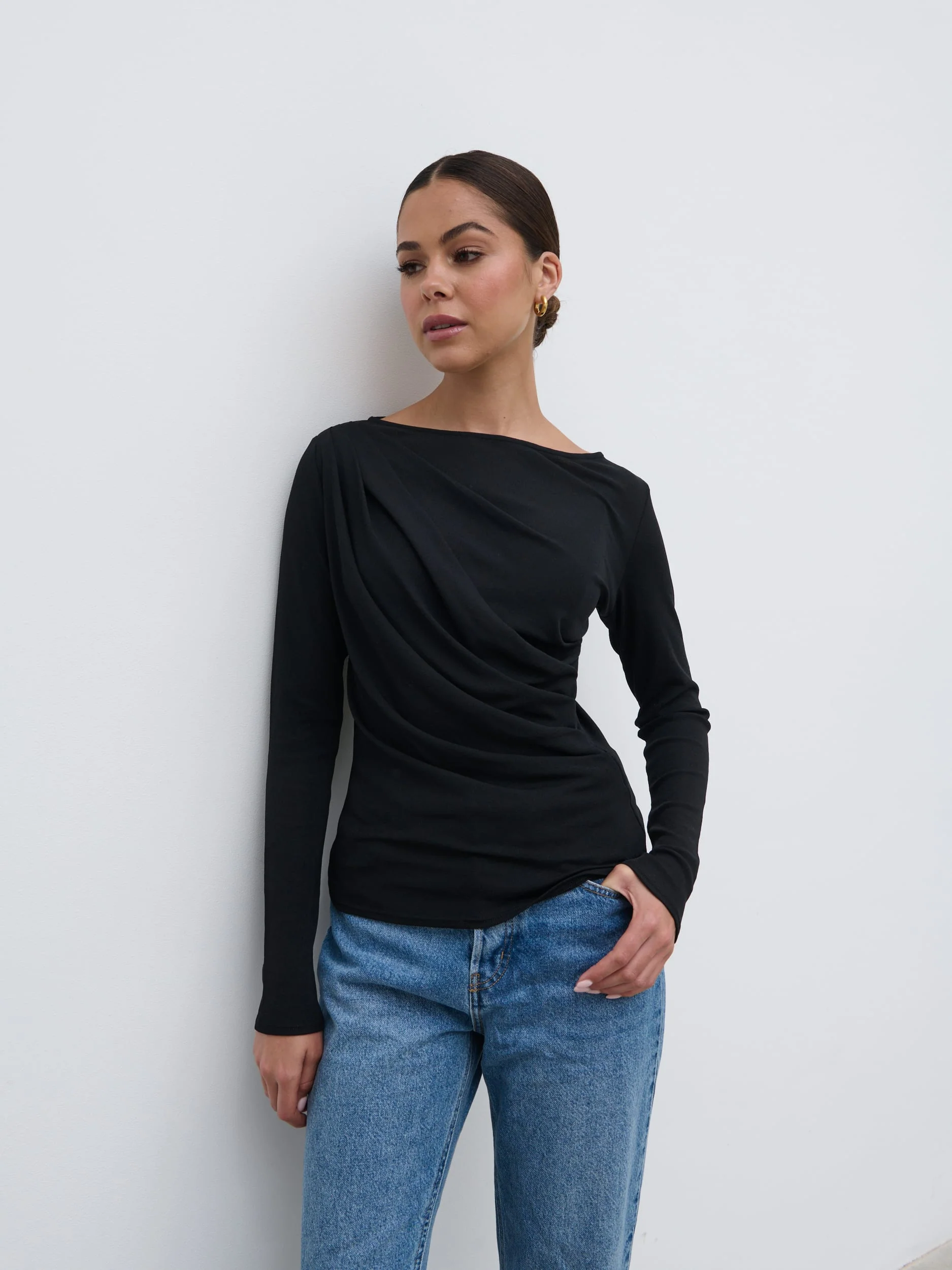Aubrie Semi-Sheer Jersey Top - Black - Image 4