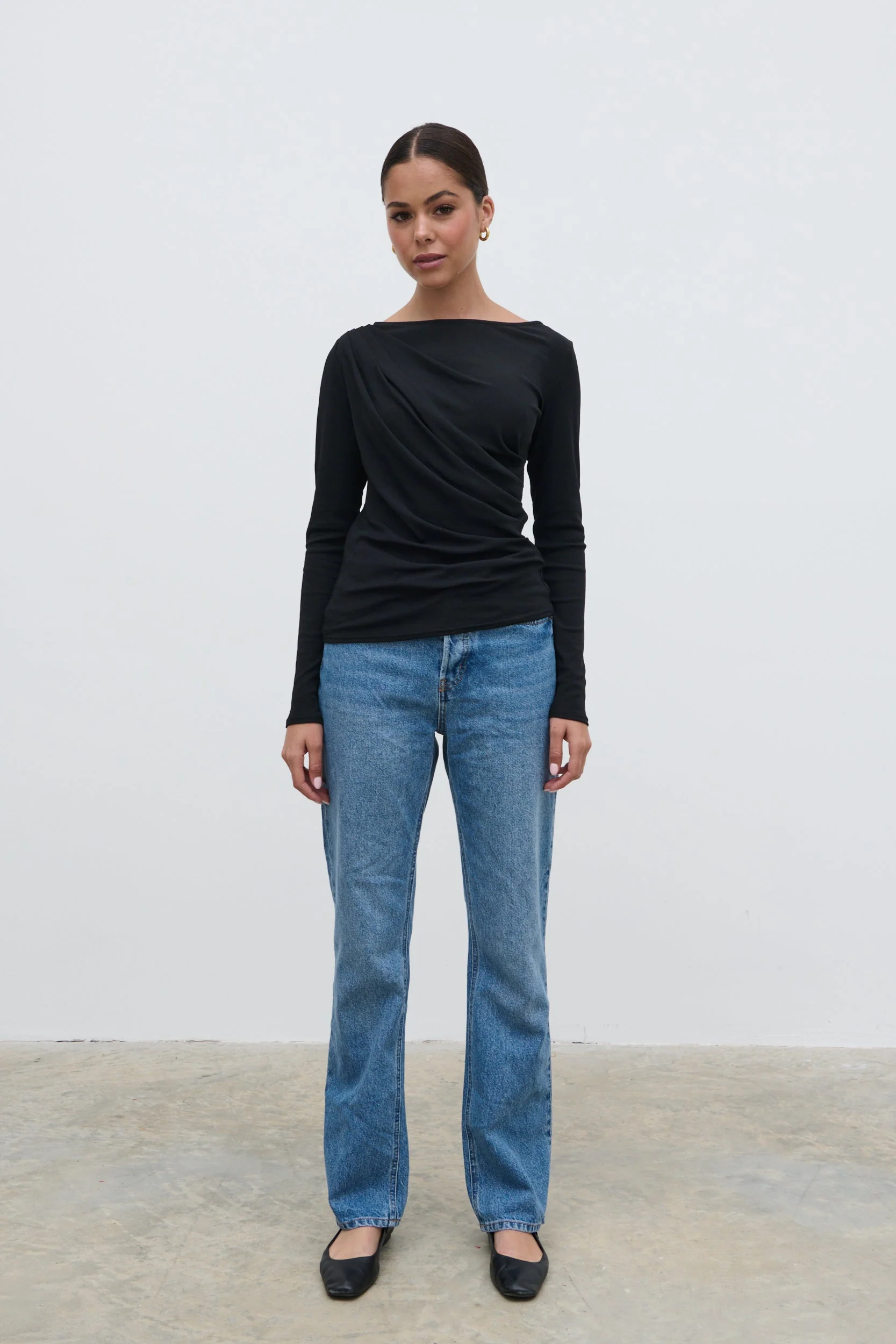 Aubrie Semi-Sheer Jersey Top - Black - Image 7