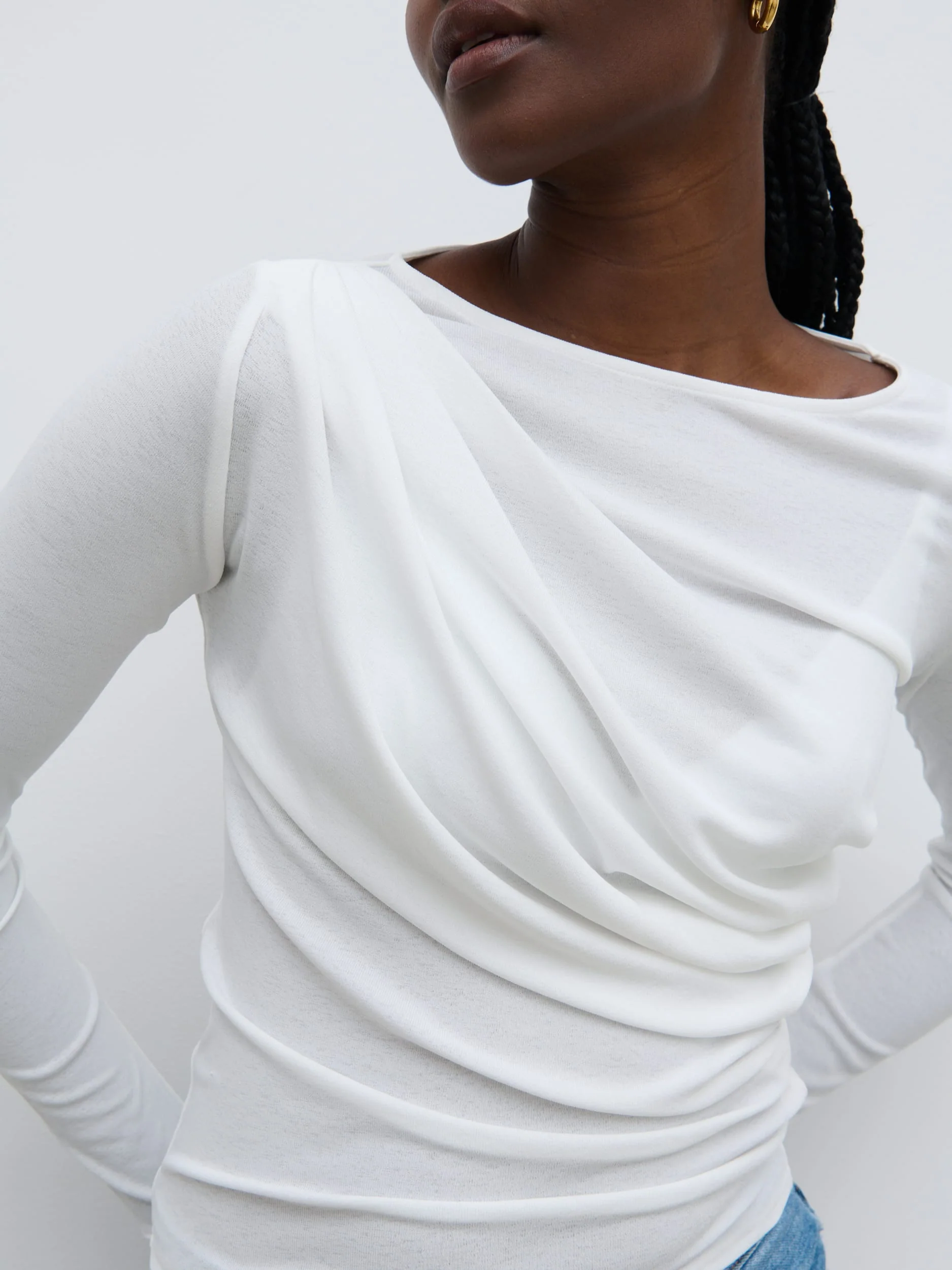 Aubrie Semi-Sheer Jersey Top - White - Image 2