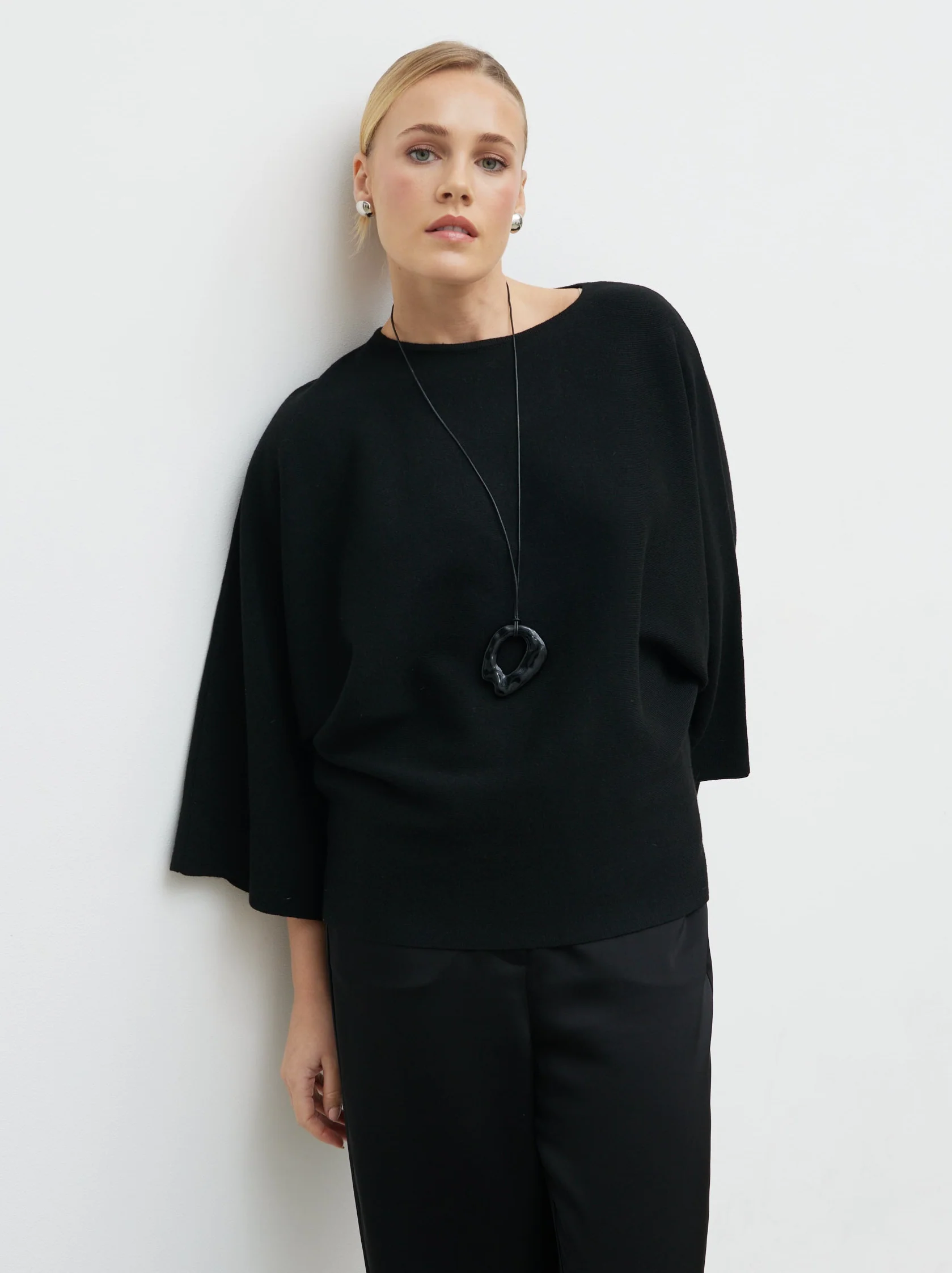 Aurelie Drape Sleeve Knit Jumper - Black
