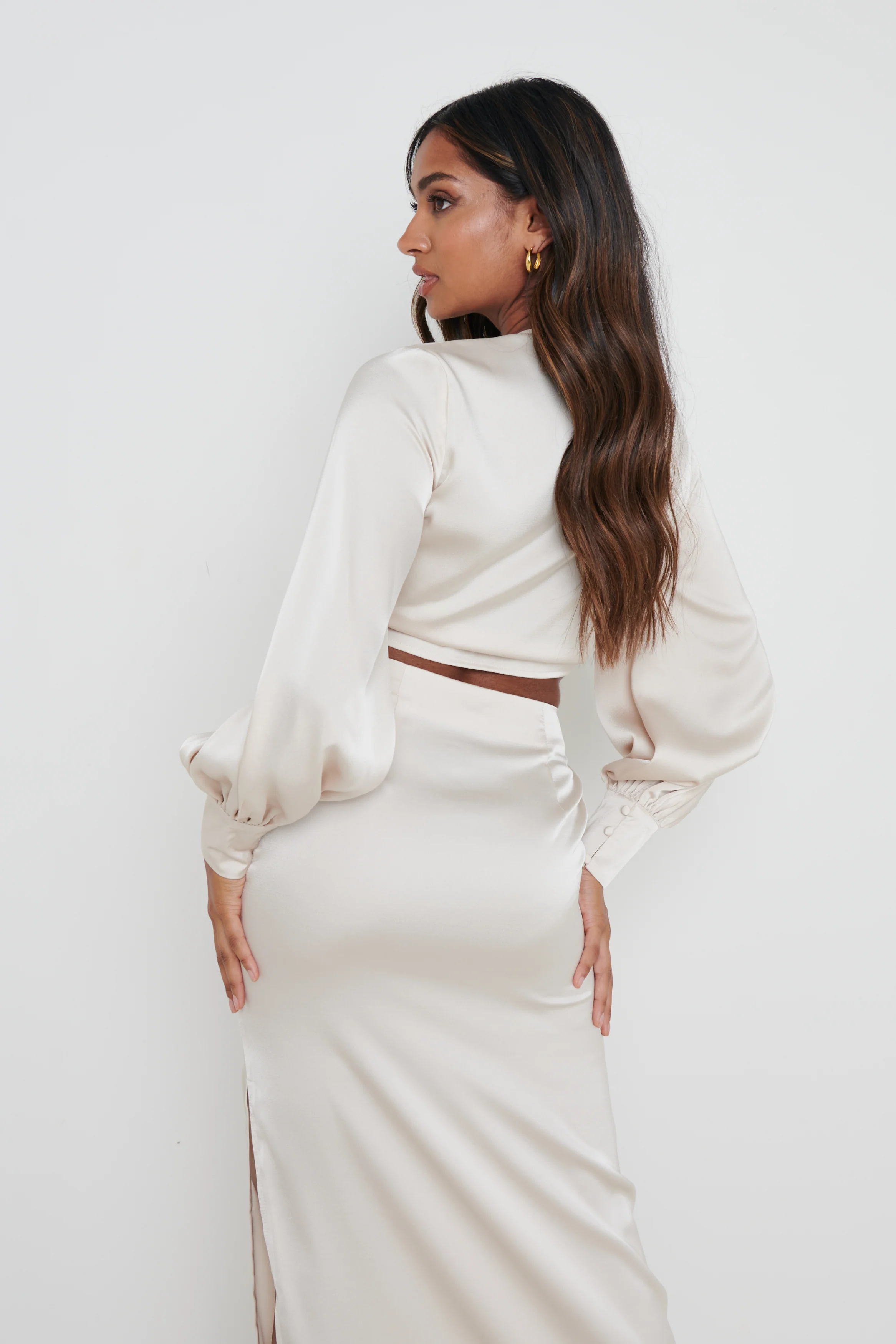 Bec Ruched Waist Midaxi Skirt - Oyster - Image 4