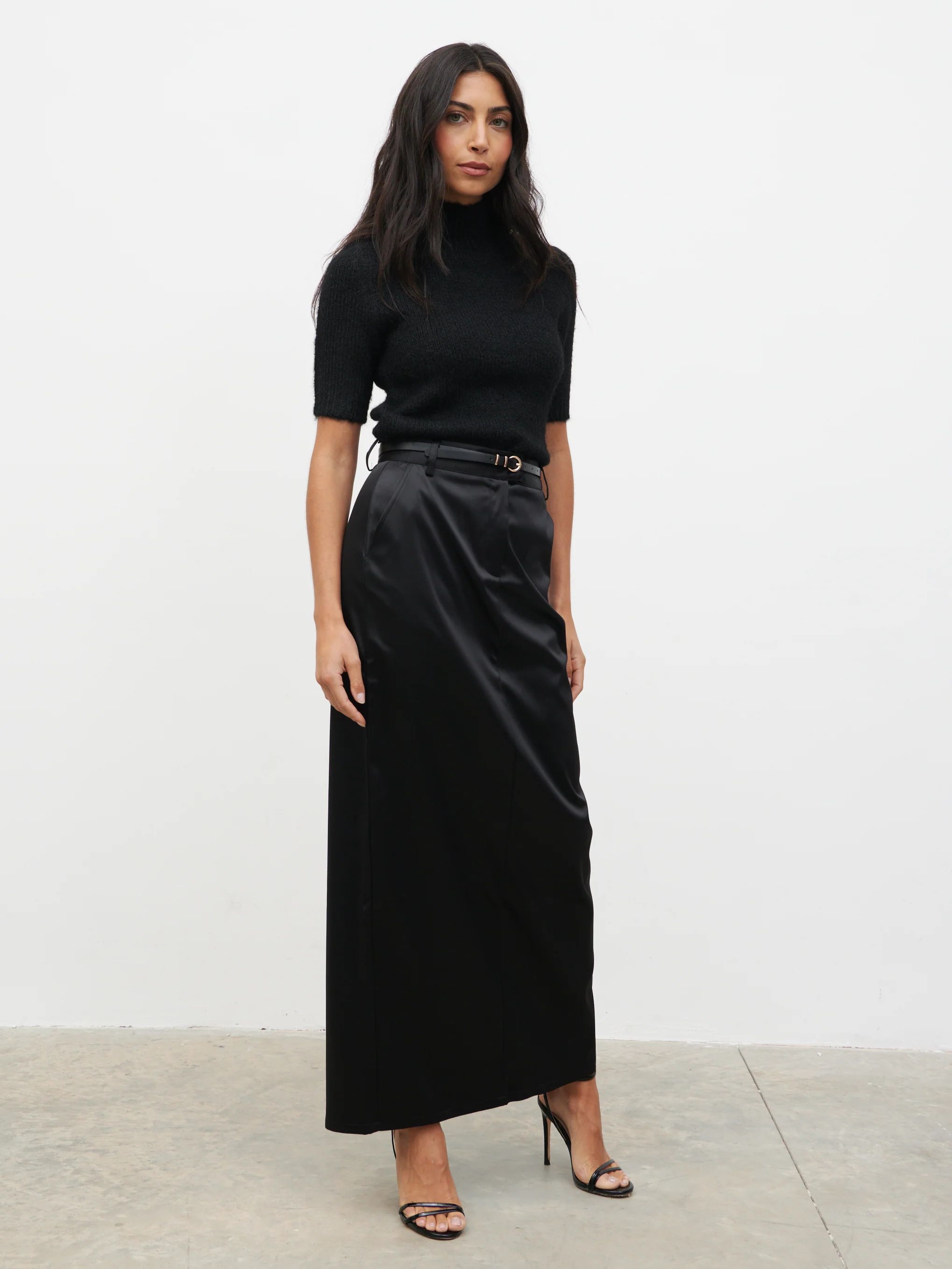 Beck Satin Tailored Maxi Skirt - Black - Image 3