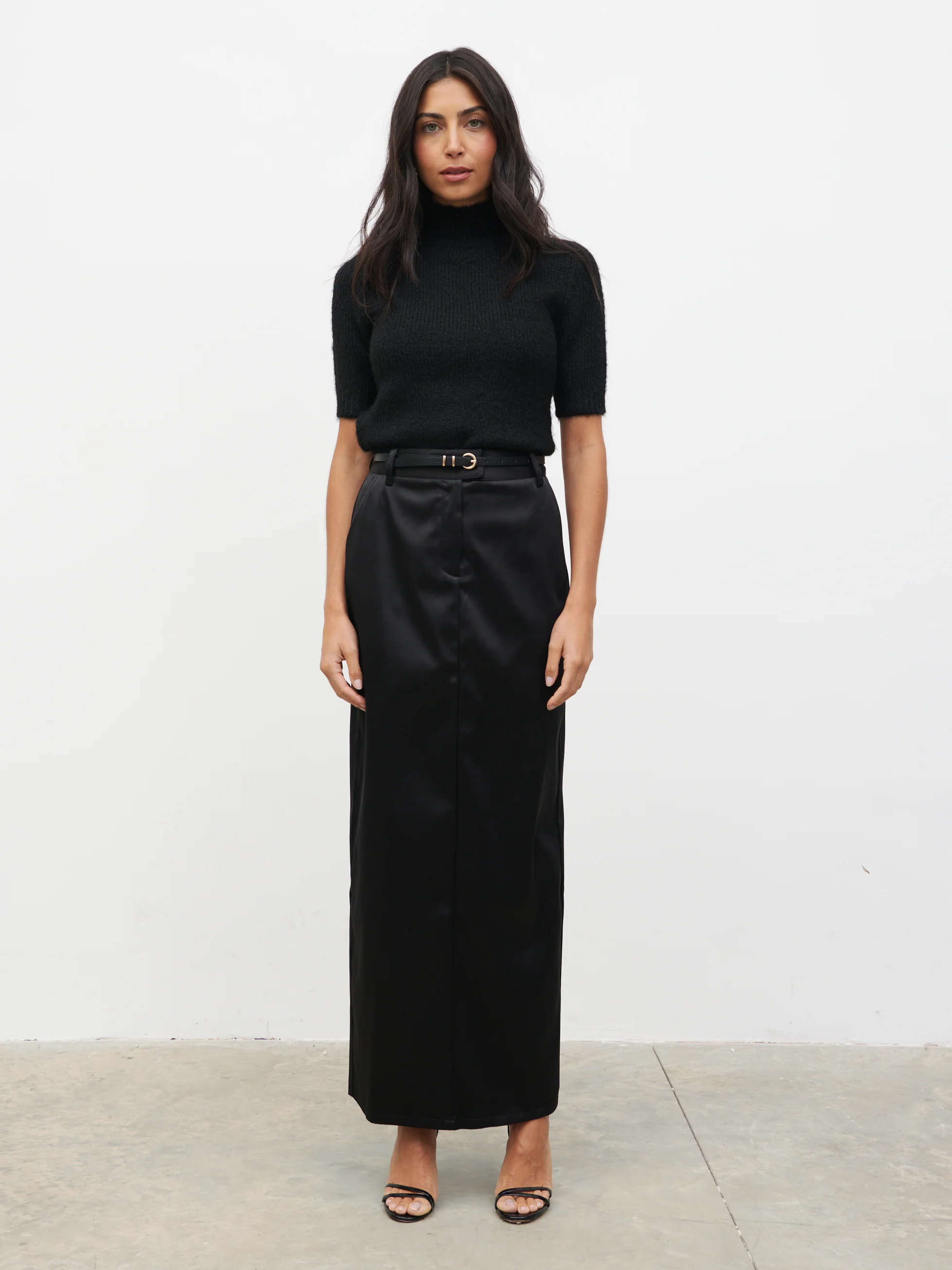Beck Satin Tailored Maxi Skirt - Black - Image 6