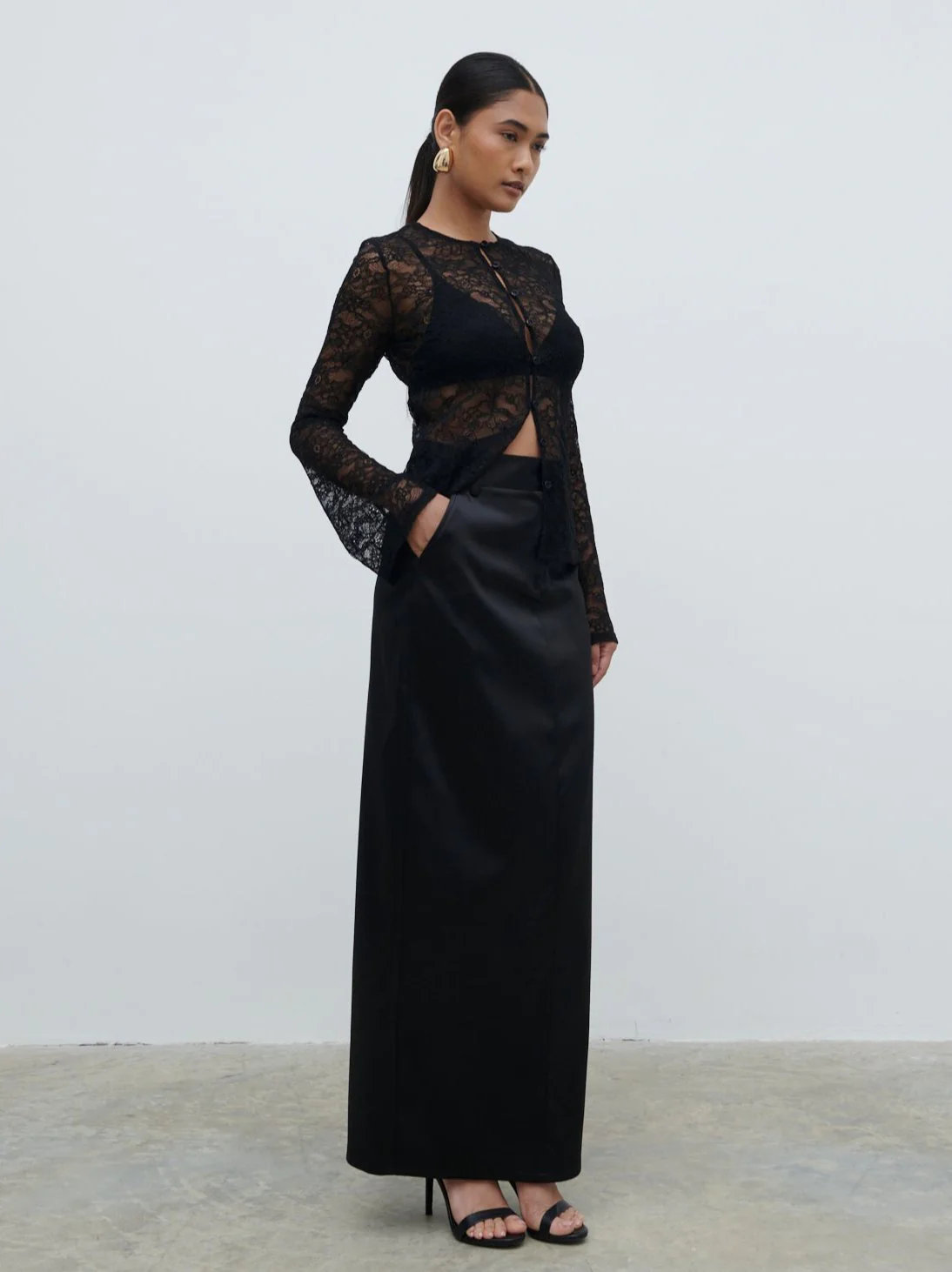 Beck Satin Tailored Maxi Skirt - Black - Image 7