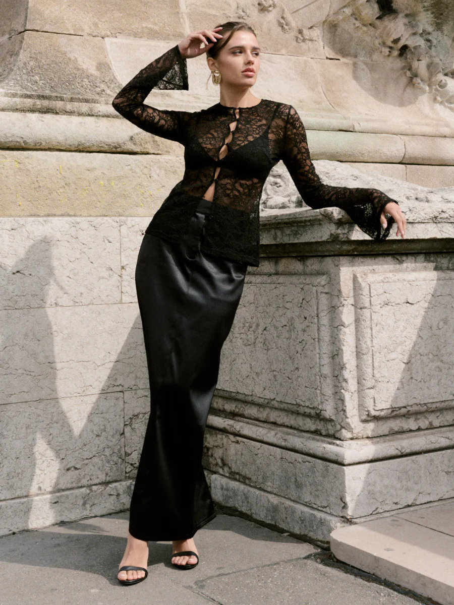 Beck Satin Tailored Maxi Skirt - Black - Image 8