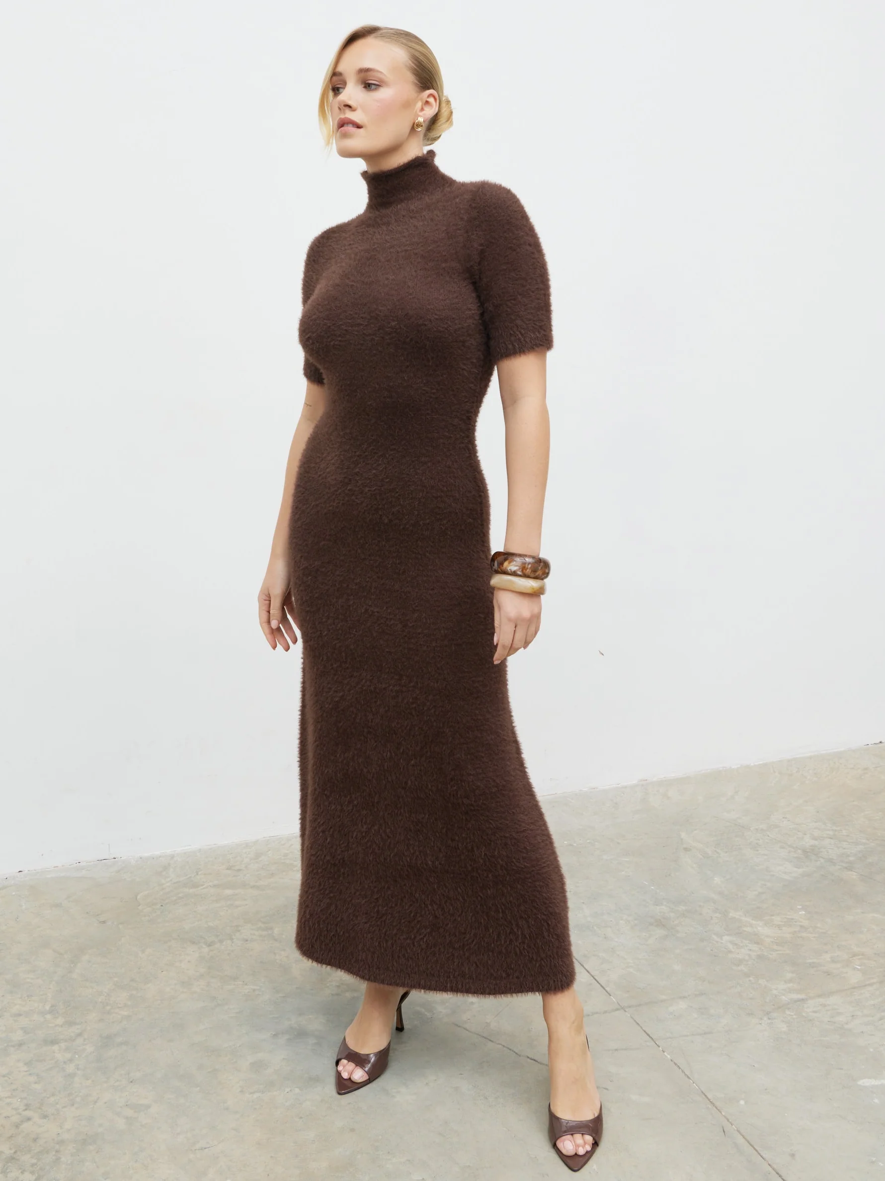 Belisse Short Sleeve Knit Midaxi Dress - Chocolate