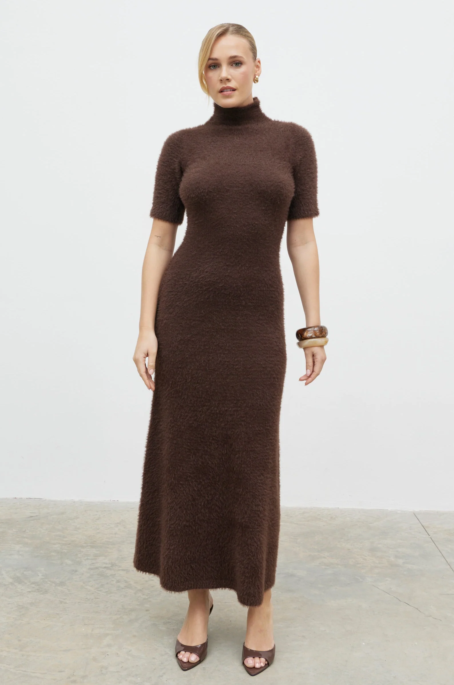 Belisse Short Sleeve Knit Midaxi Dress - Chocolate - Image 3