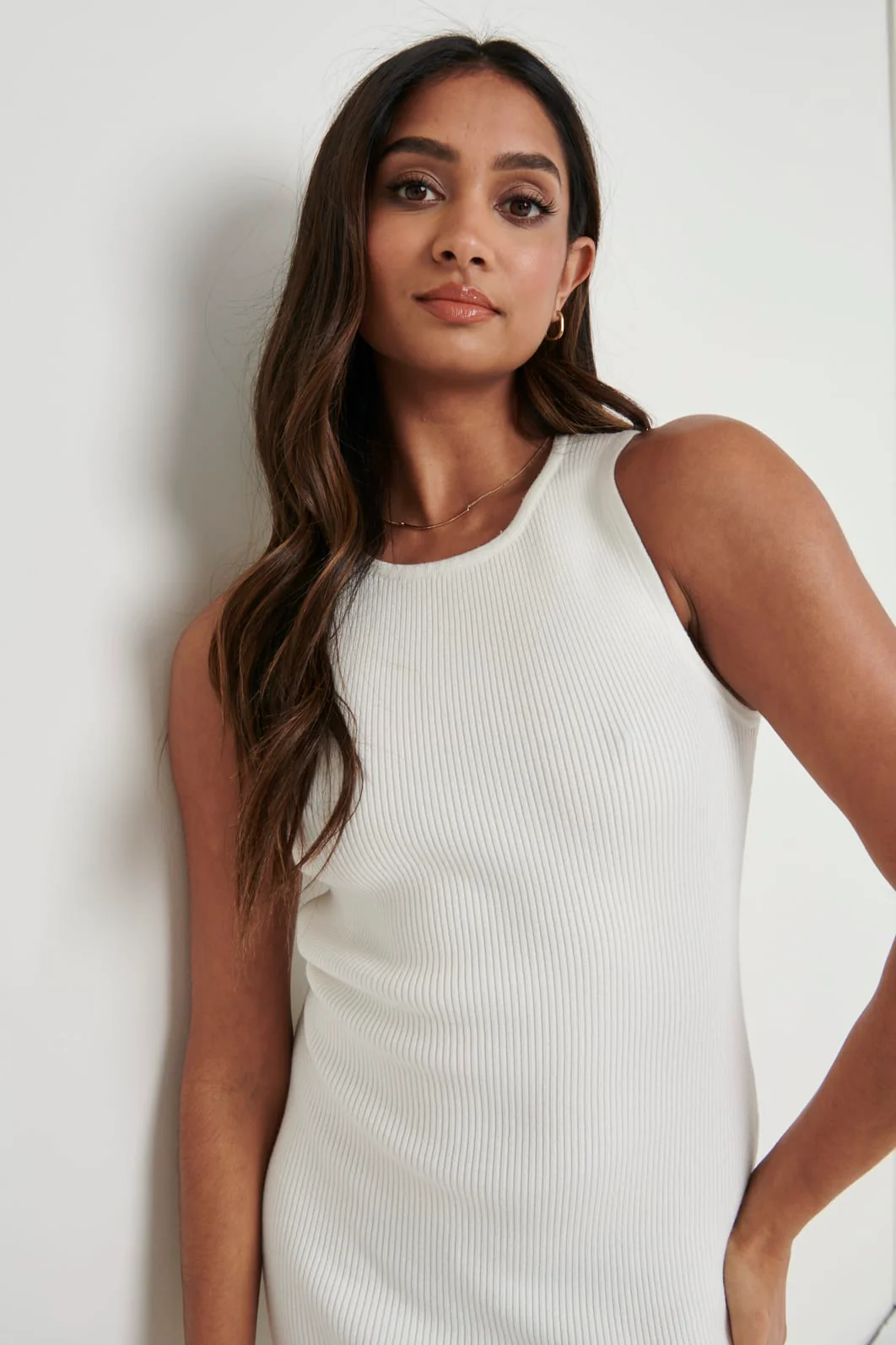 Billie Ribbed Racer Mini Dress - Cream - Image 2