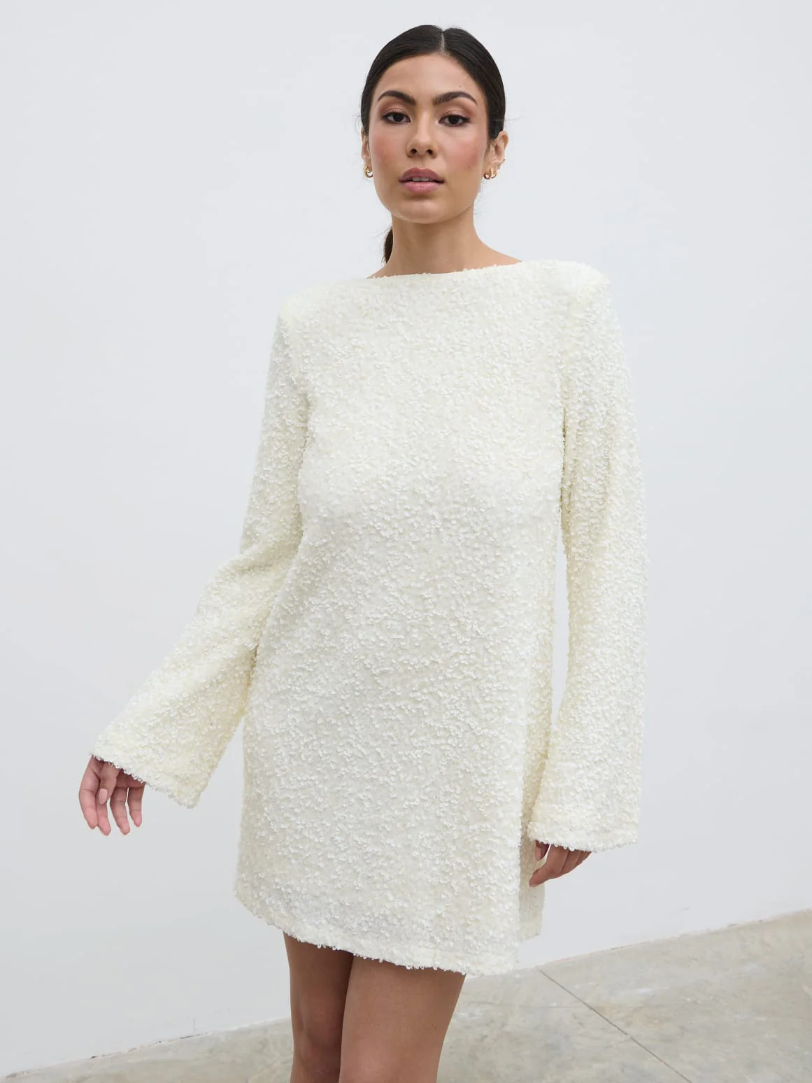 Bow Sequin Shift Dress - Ivory
