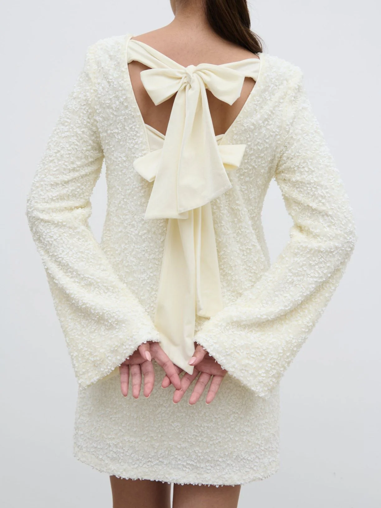 Bow Sequin Shift Dress - Ivory - Image 2