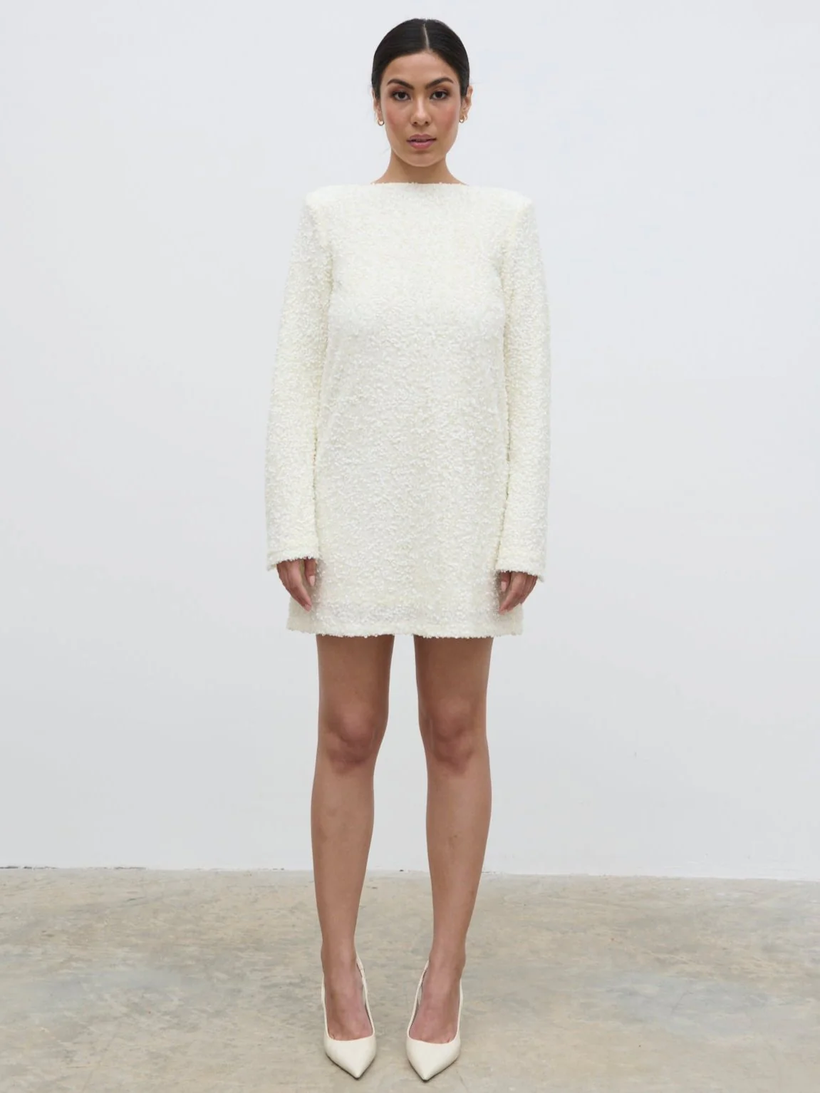 Bow Sequin Shift Dress - Ivory - Image 3