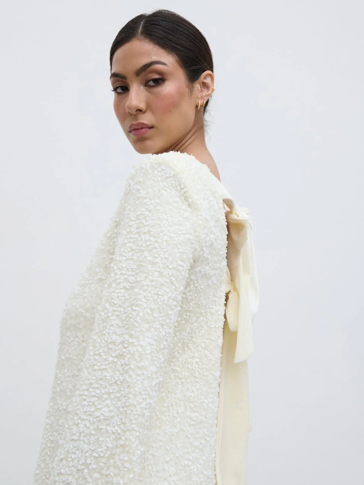 Bow Sequin Shift Dress - Ivory - Image 4