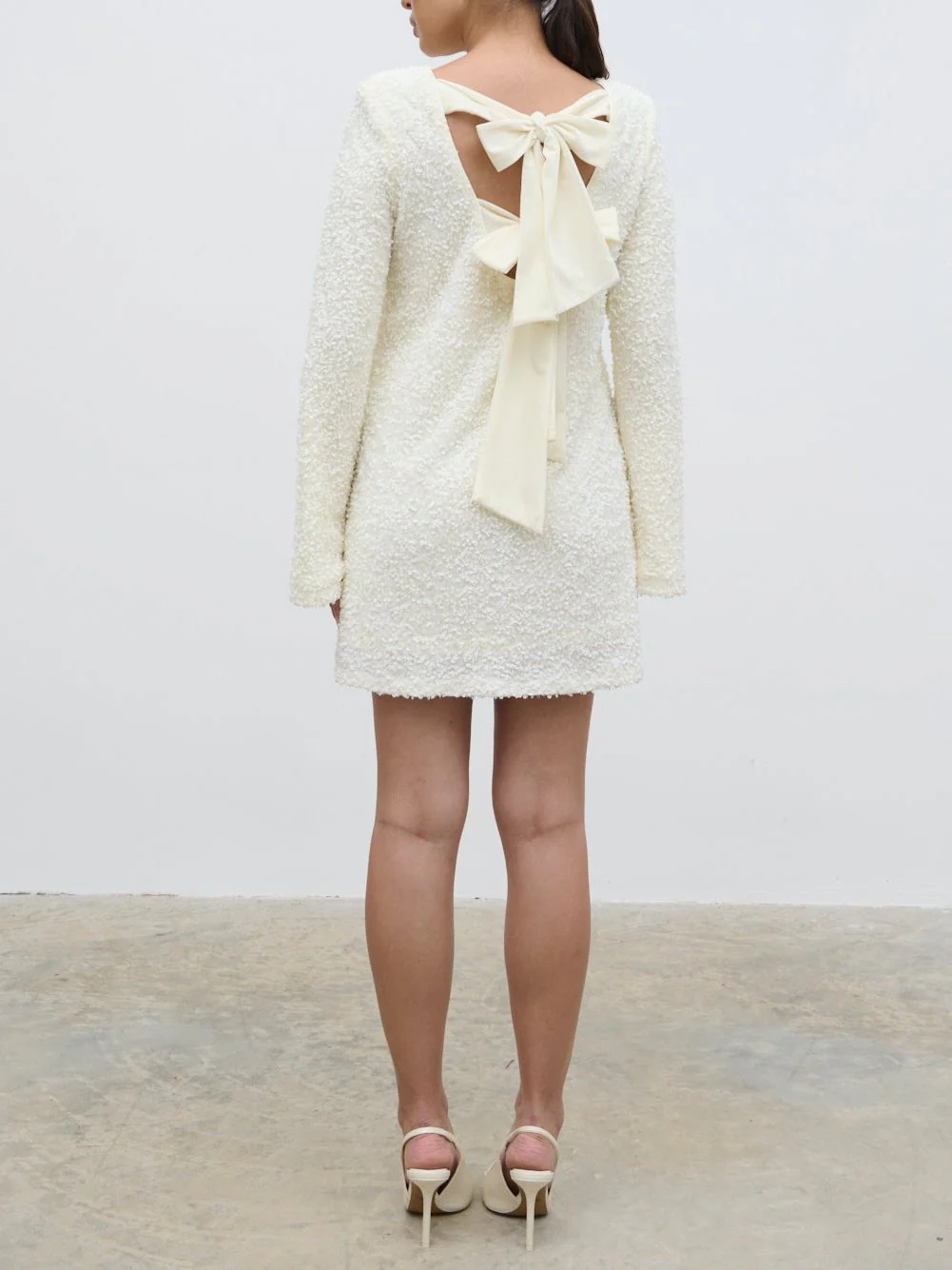 Bow Sequin Shift Dress - Ivory - Image 5