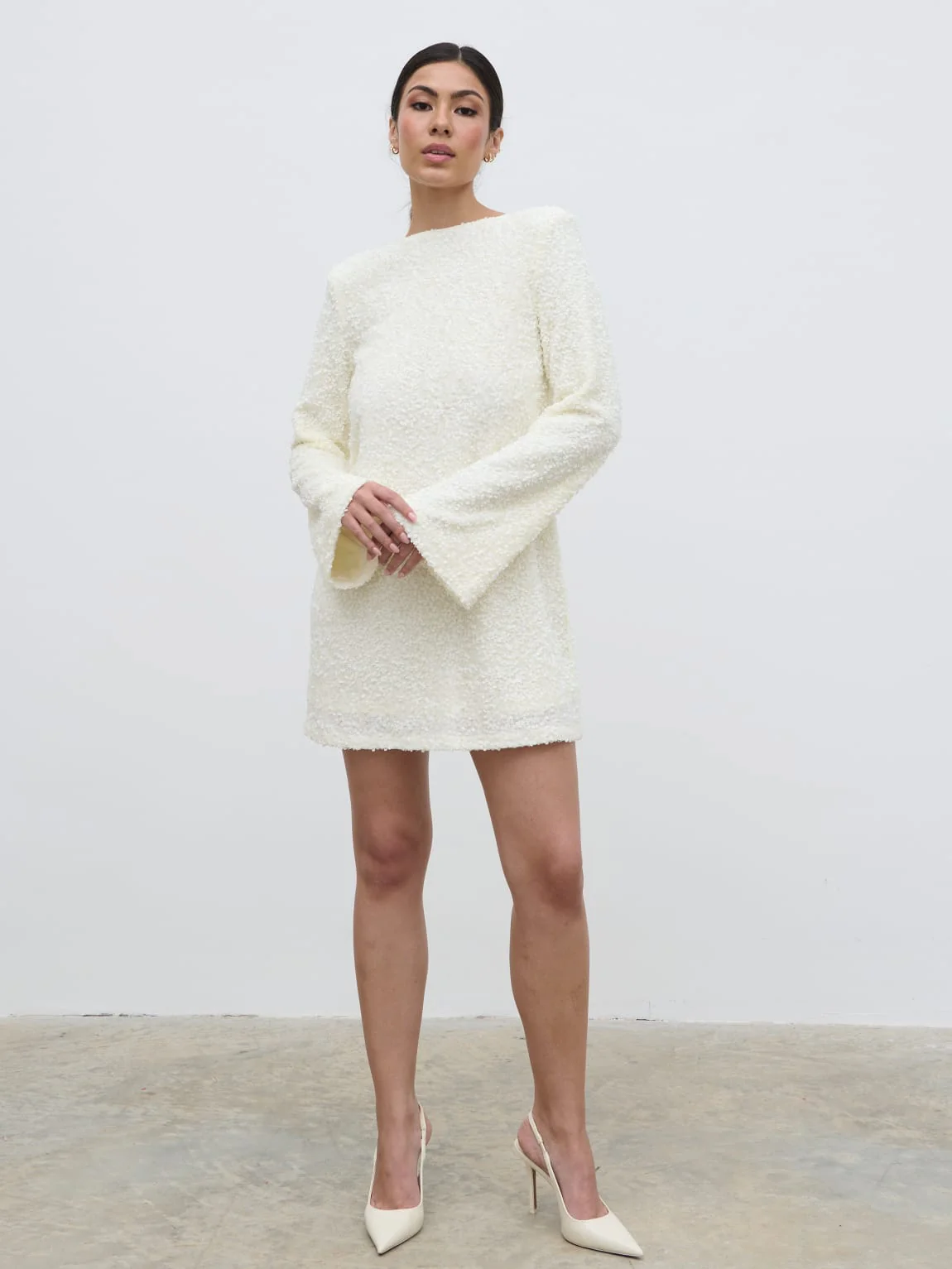 Bow Sequin Shift Dress - Ivory - Image 6