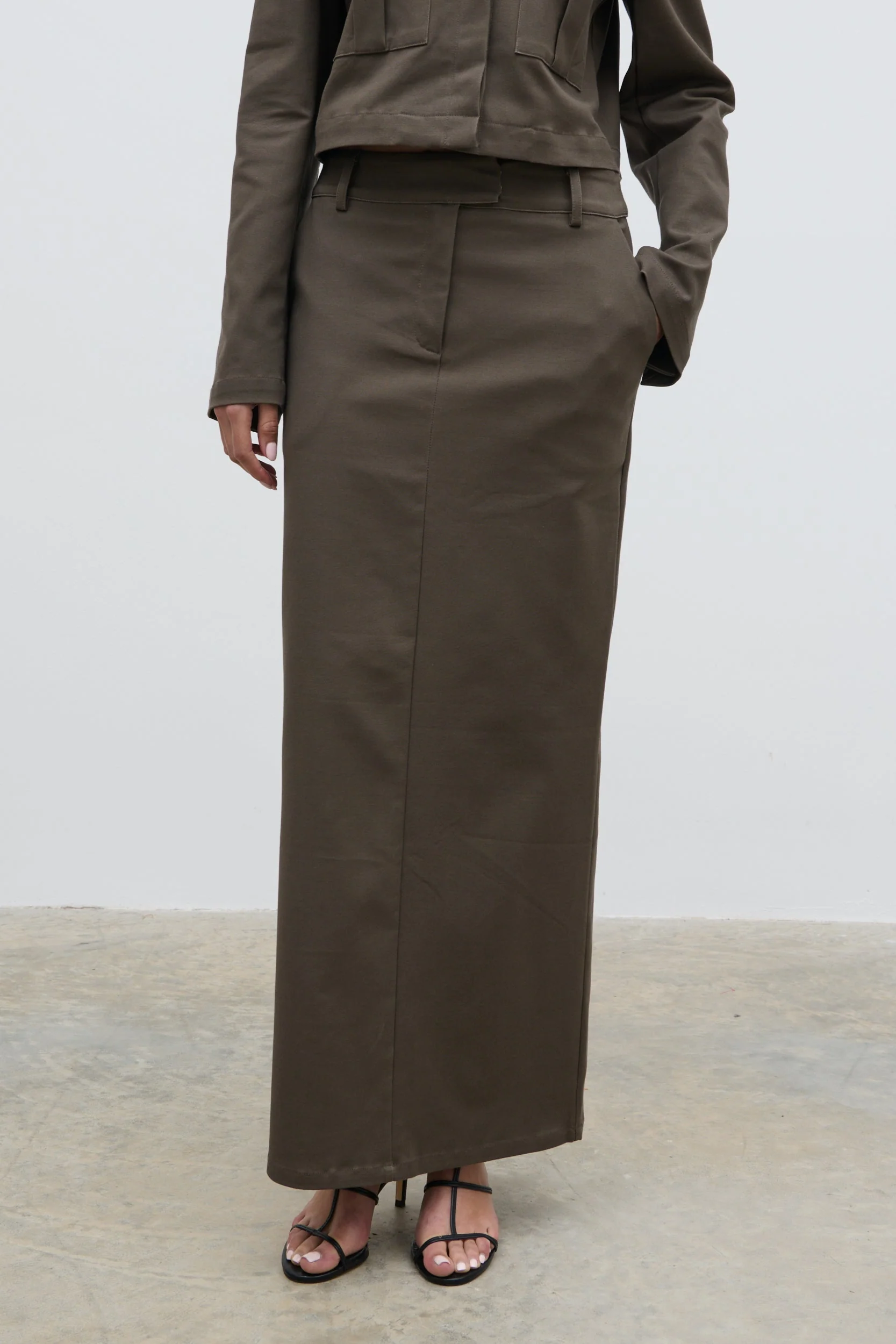 Brady Tailored Maxi Skirt - Taupe - Image 5
