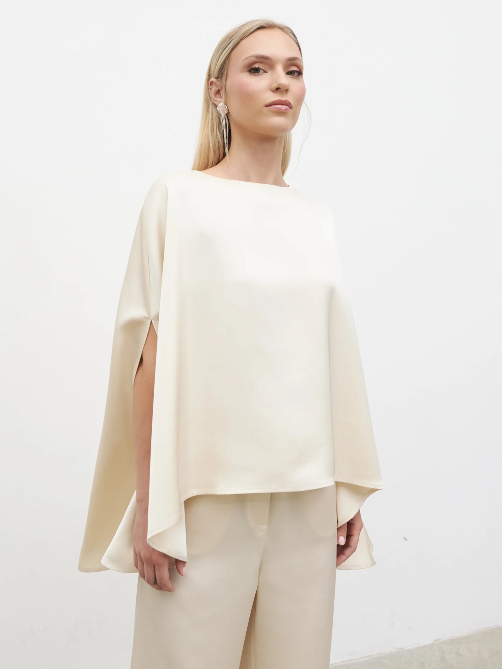 Breya Cape Floaty Satin Top - Oyster - Image 2