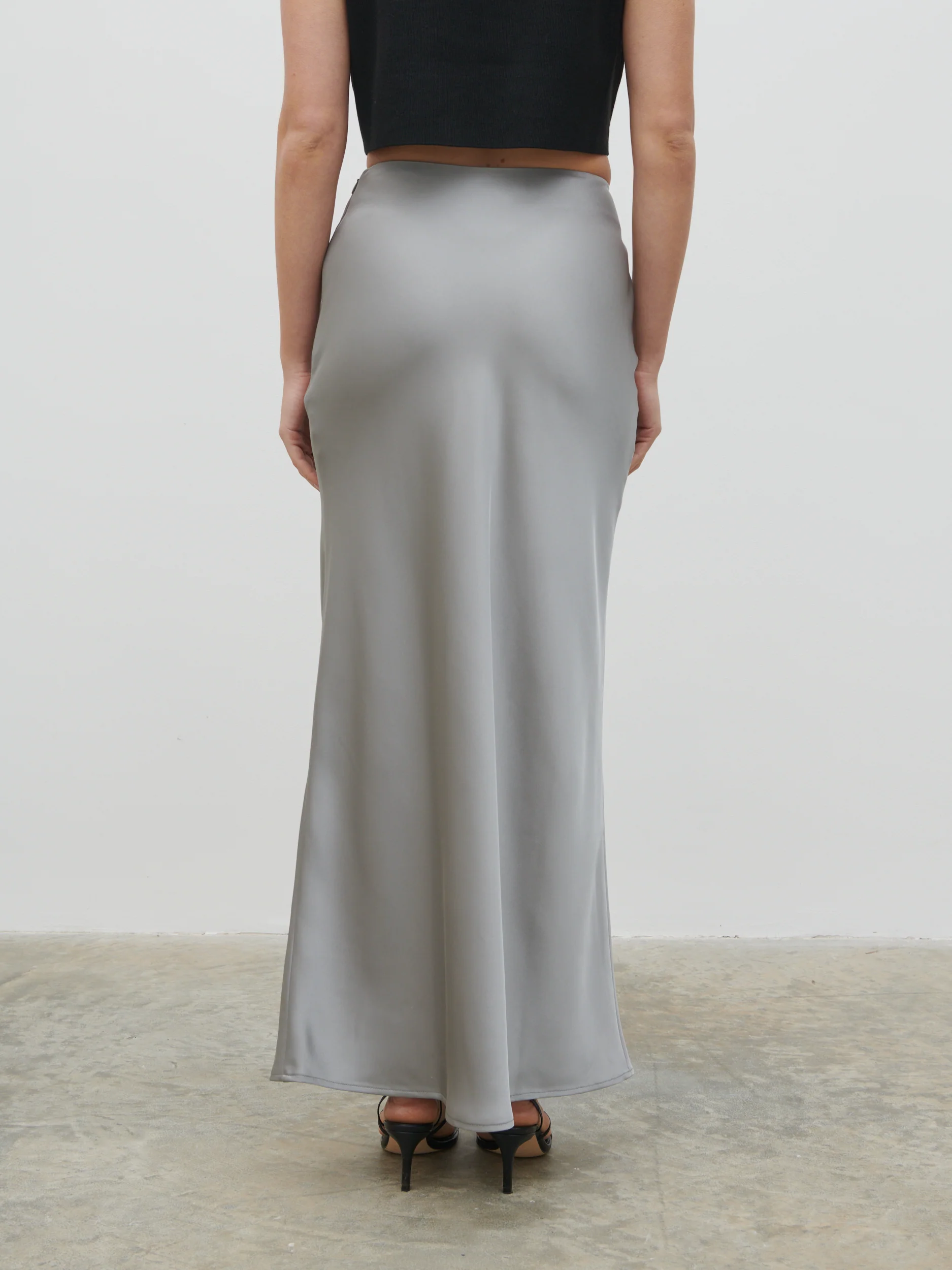 Breya Satin Maxi Skirt - Slate Grey - Image 3