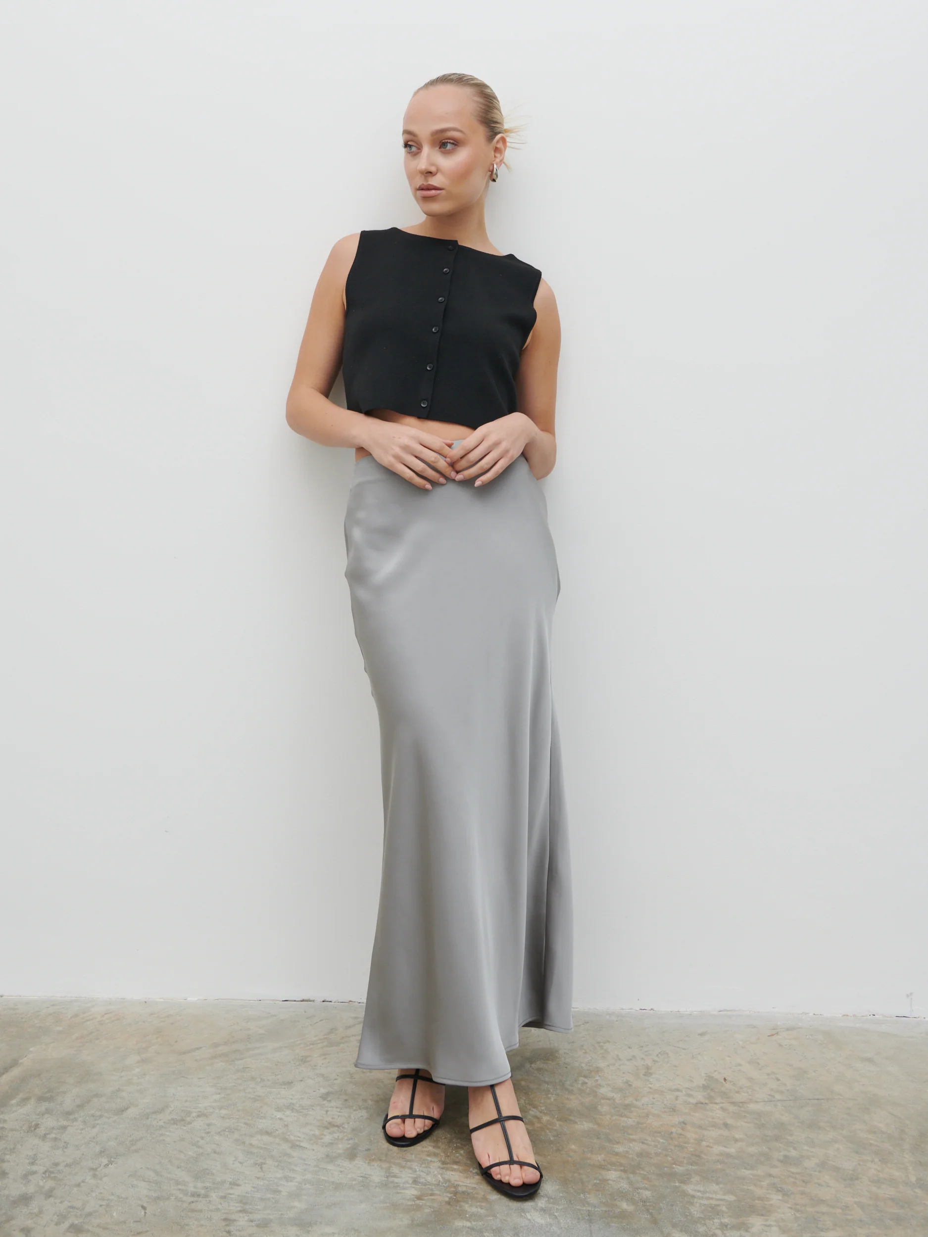 Breya Satin Maxi Skirt - Slate Grey - Image 4