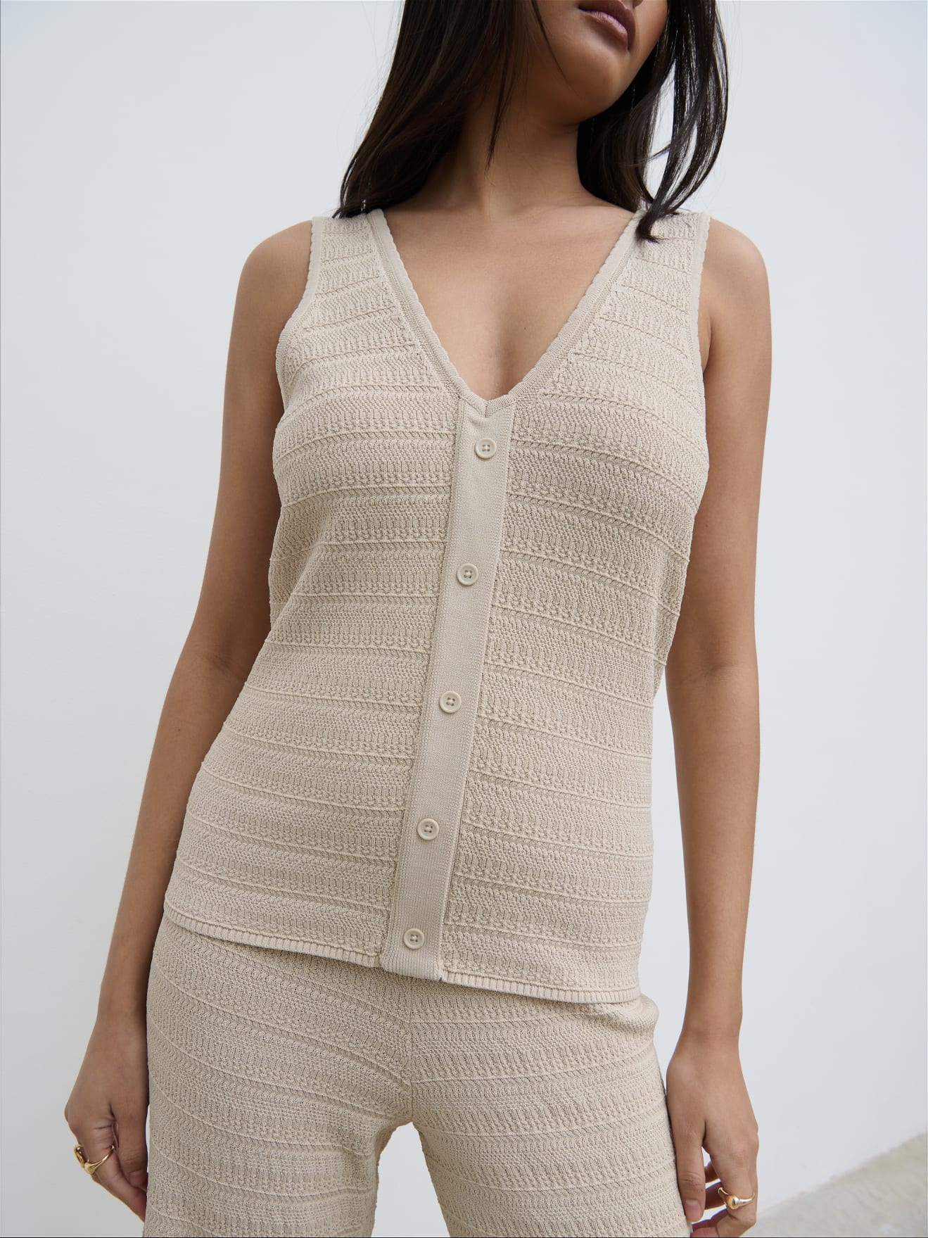 Bridget Crochet Knit Top - Beige - Image 3