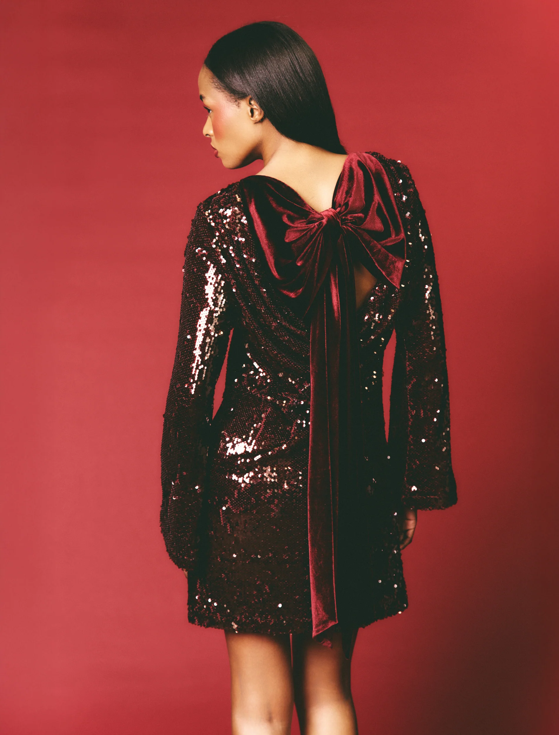 Brioni Sequin Bow Mini Dress - Wine