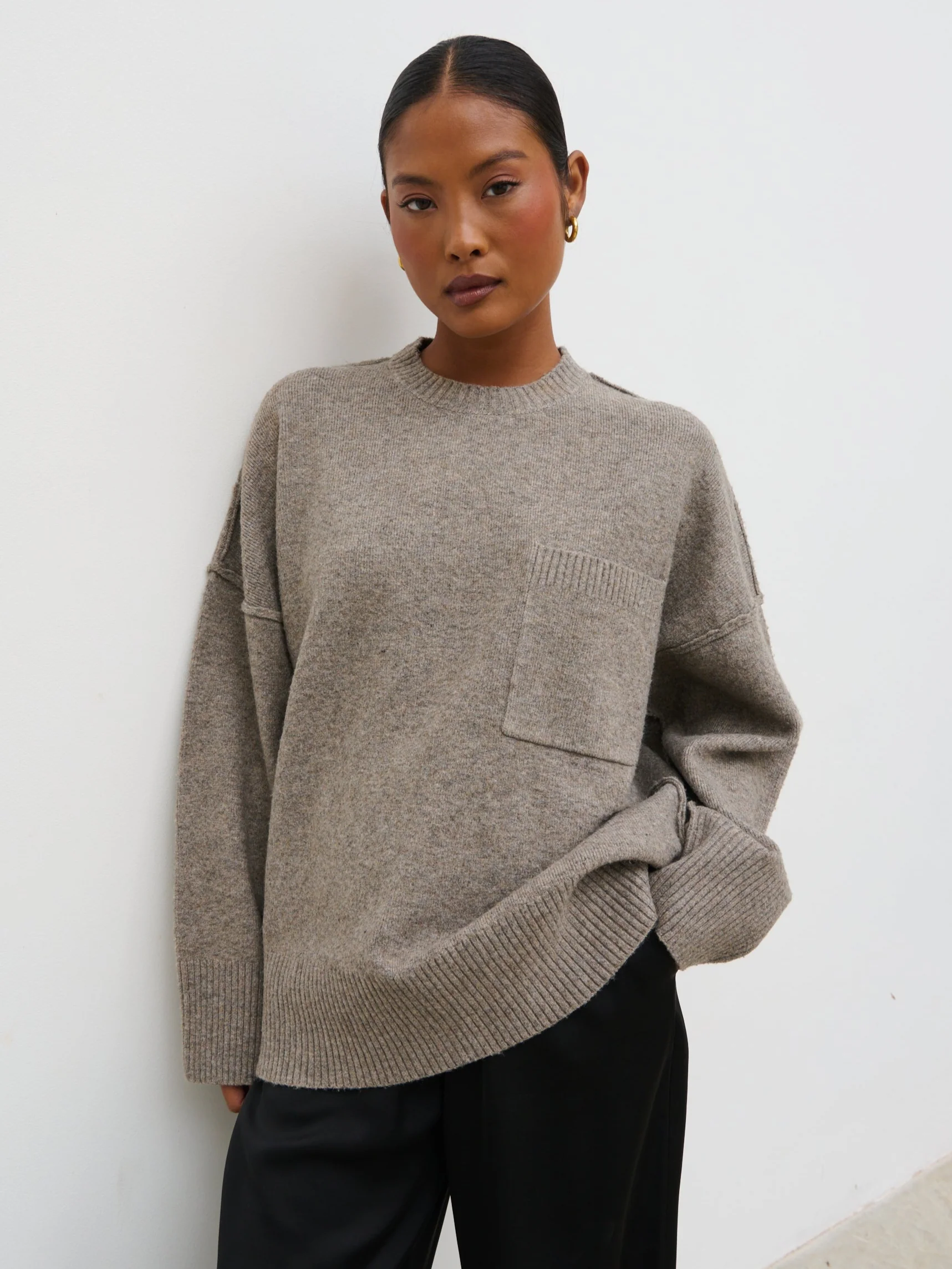 Bronte Pocket Knit Jumper - Greige - Image 2