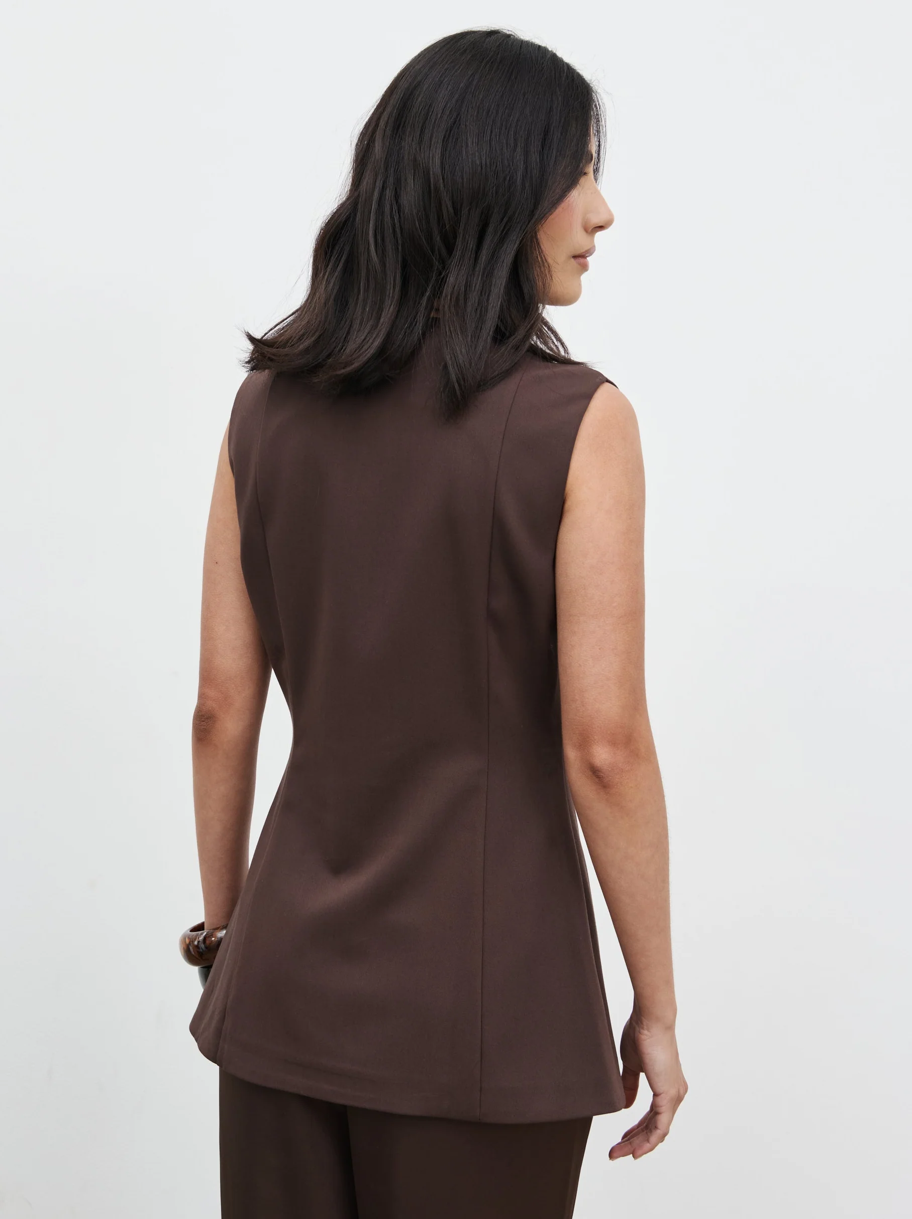 Brylee Asymmetric Button Waistcoat - Brown - Image 7