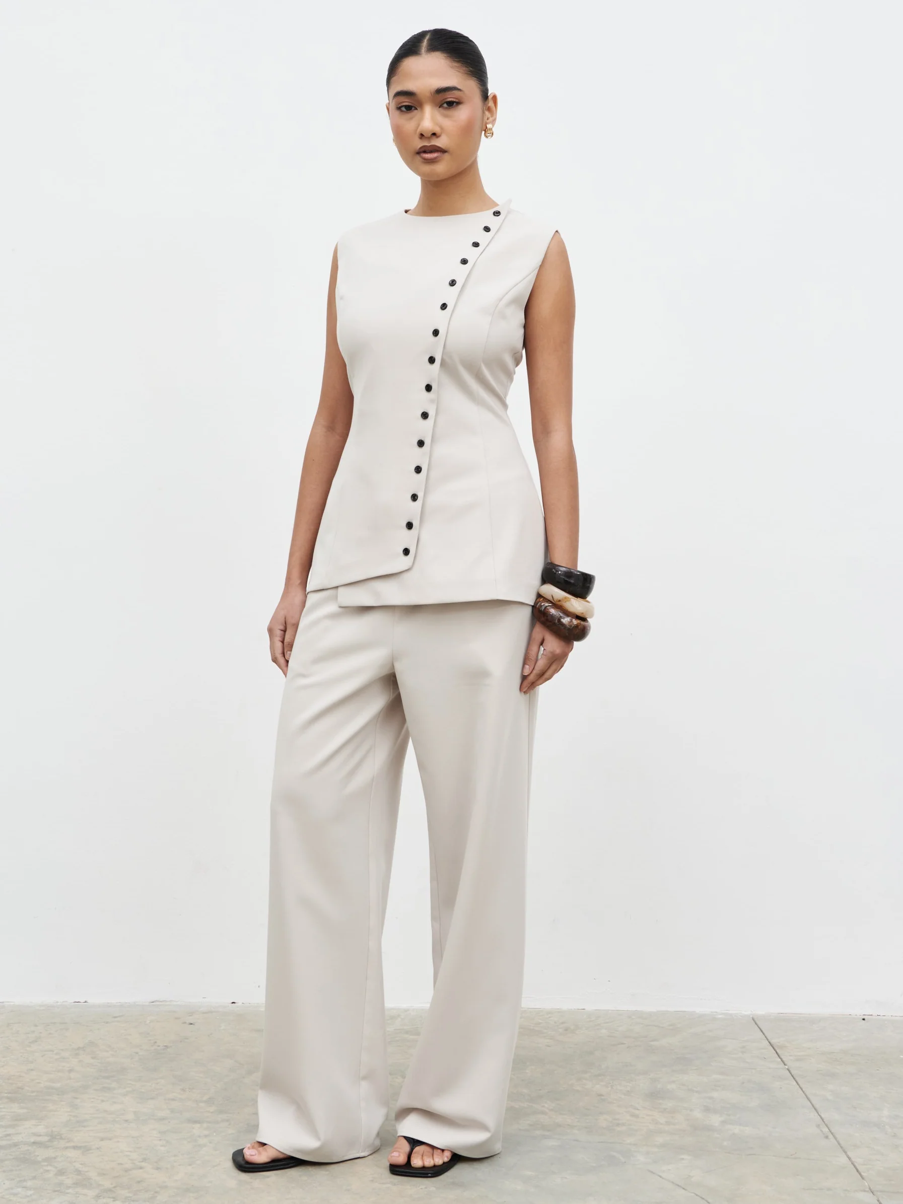 Brylee Tailored Drawstring Trousers - Stone