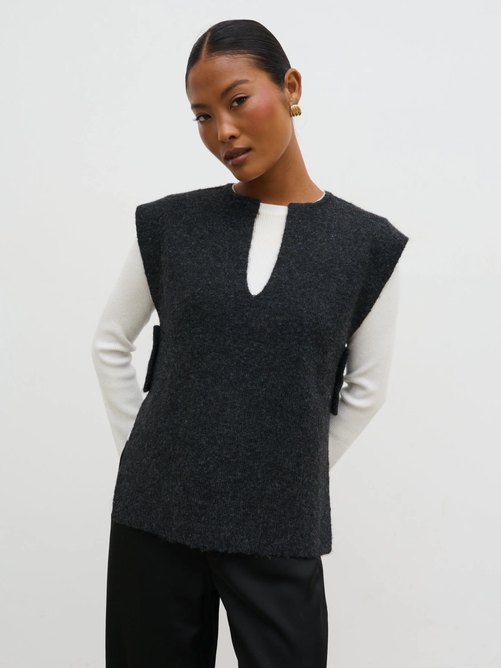 Cadence Knit Tabbard Vest - Charcoal
