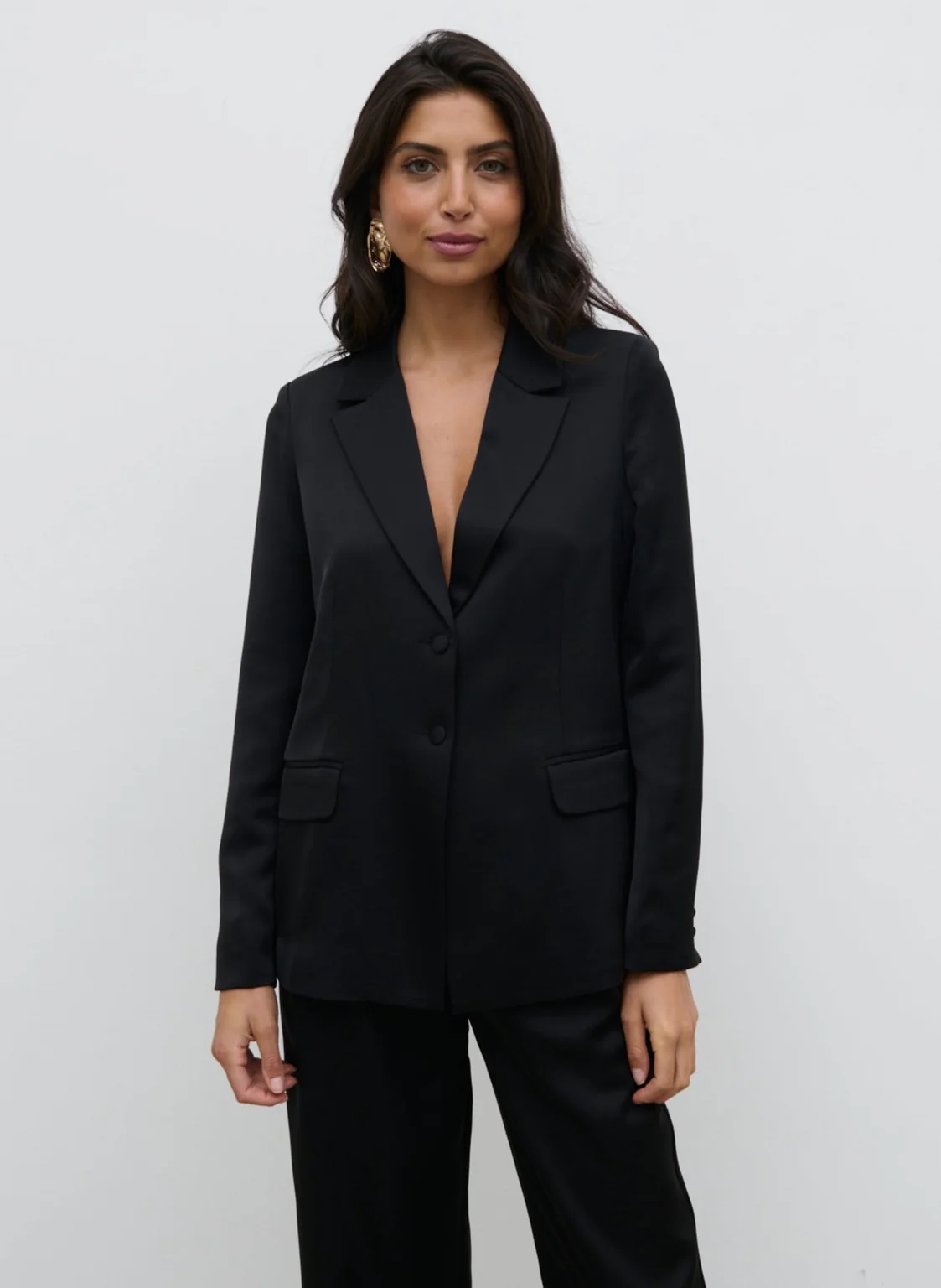 Callie Satin Blazer - Black - Image 5
