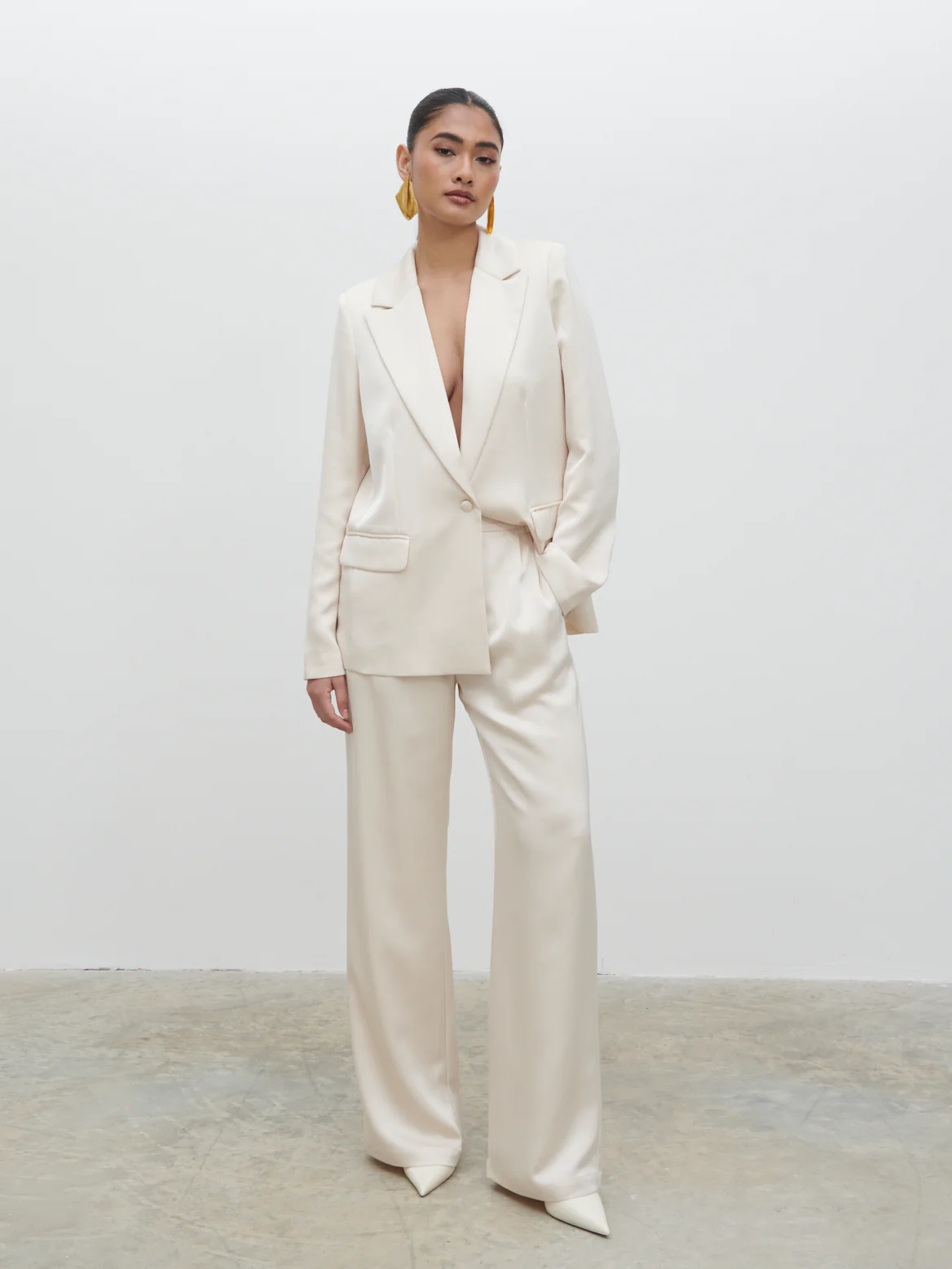 Callie Satin Suit Trousers - Ivory - Image 3