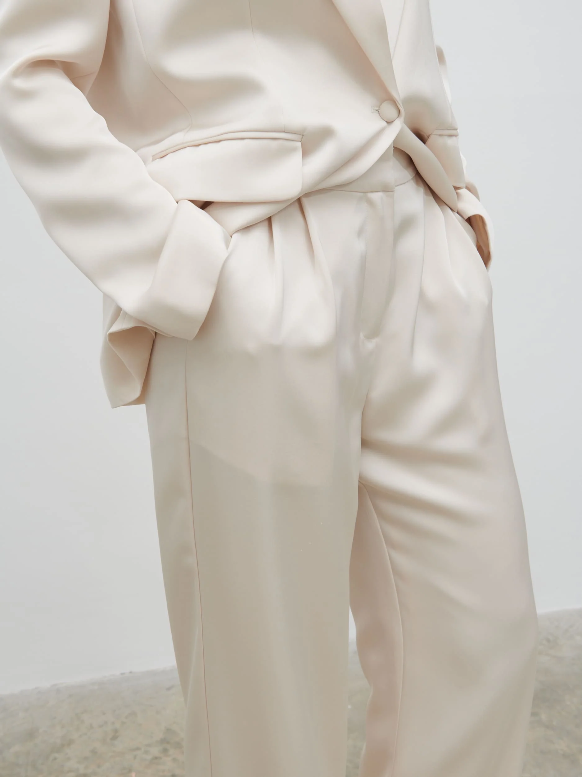 Callie Satin Suit Trousers - Ivory - Image 4