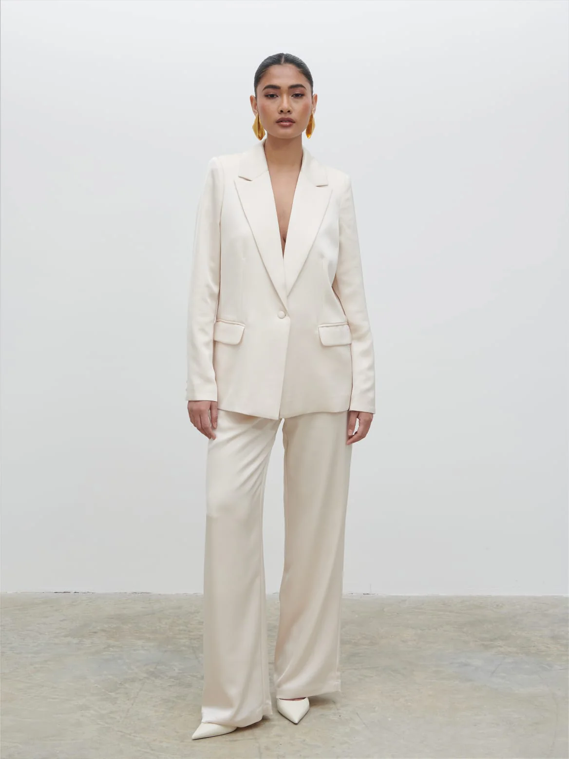 Callie Satin Suit Trousers - Ivory - Image 8