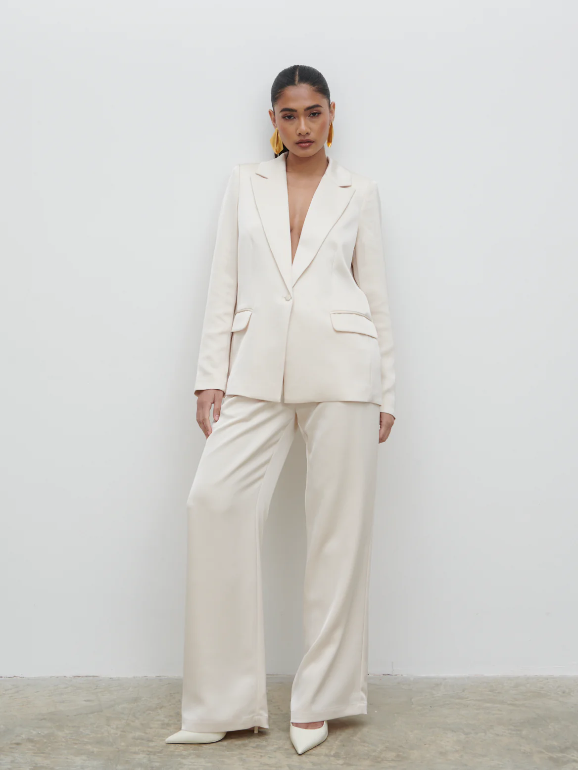 Callie Satin Suit Trousers - Ivory - Image 9