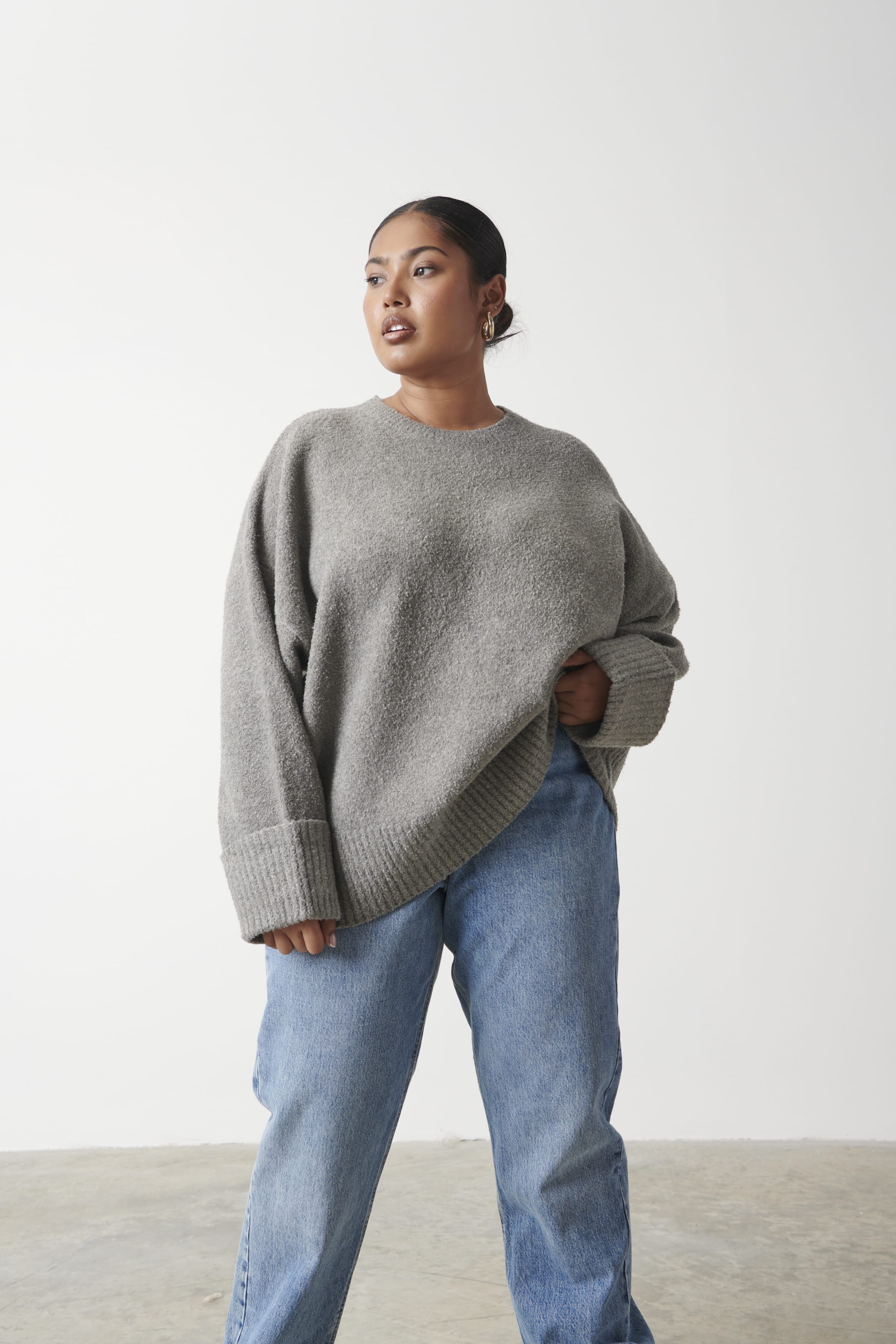Camille Oversized Borg Jumper Curve - Charcoal - Image 3