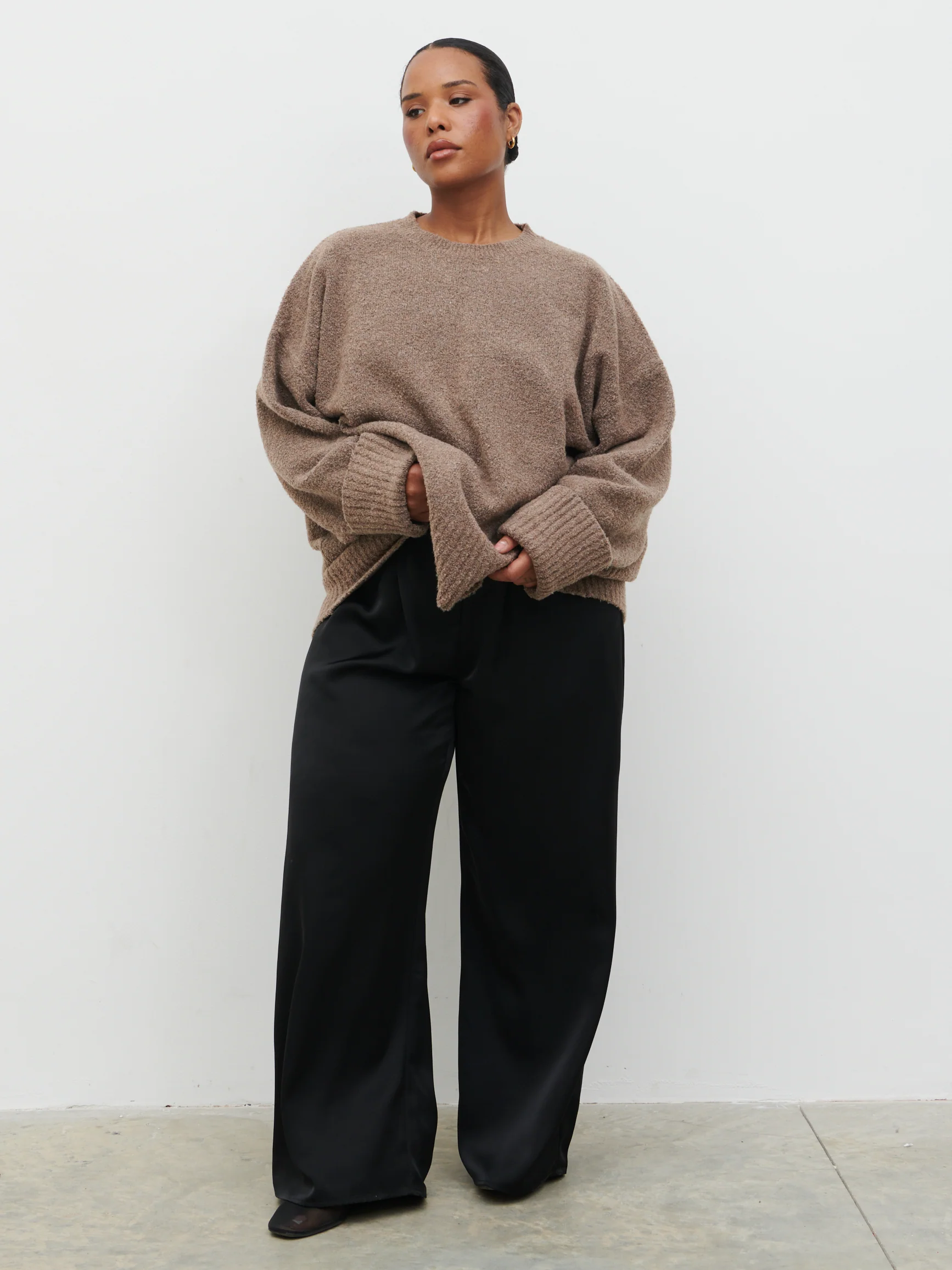Camille Oversized Borg Jumper Curve - Mocha