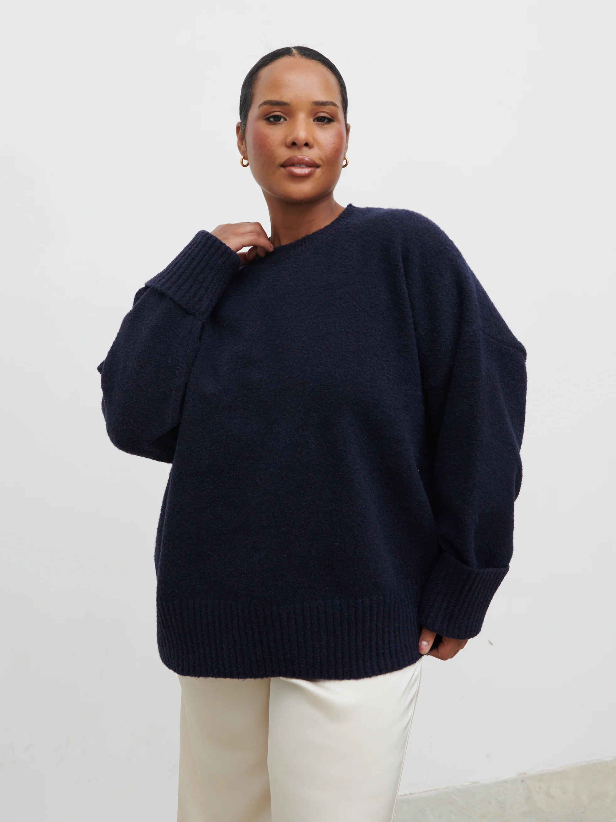 Camille Oversized Borg Jumper Curve - Navy - Image 3