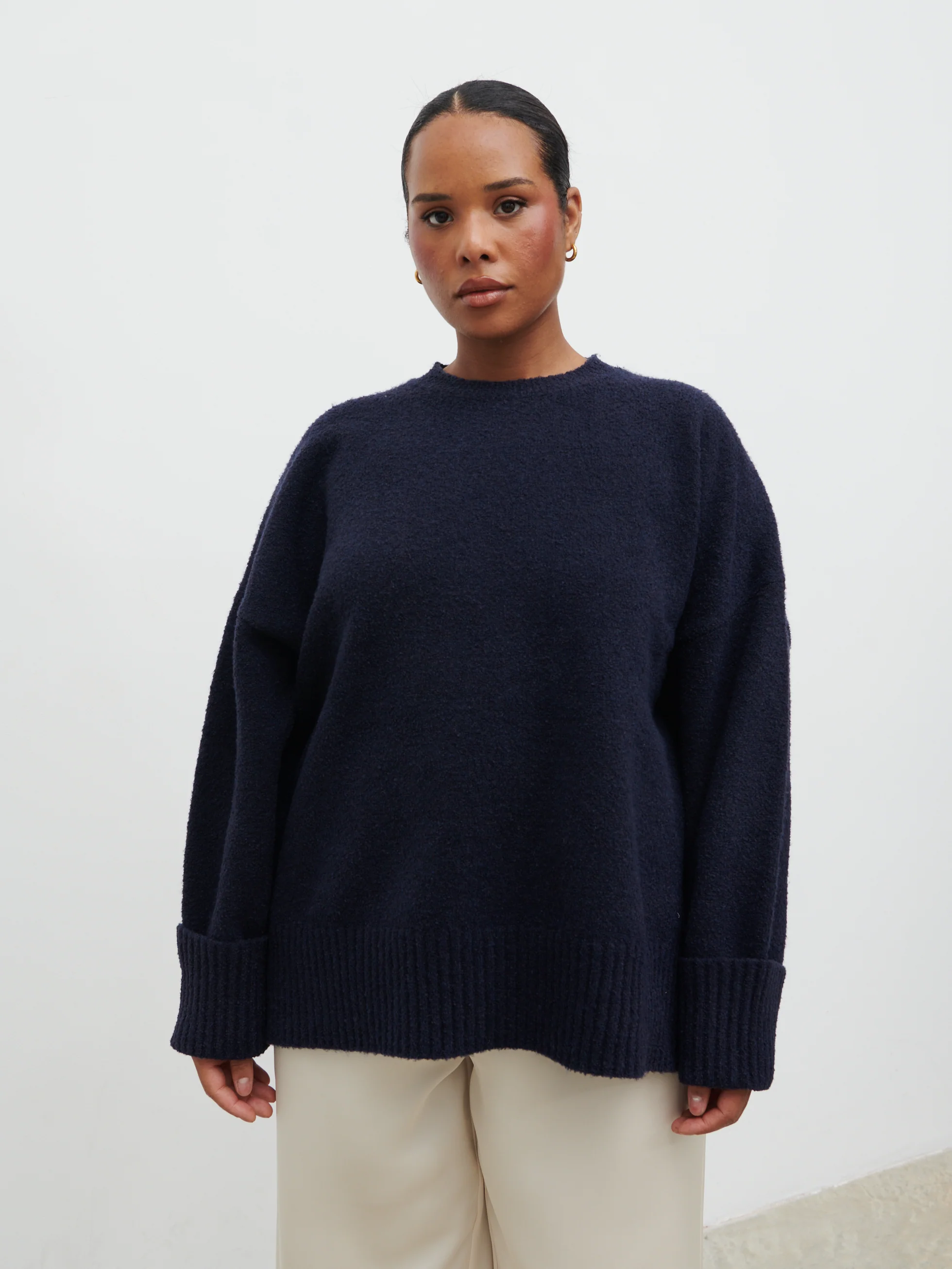 Camille Oversized Borg Jumper Curve - Navy - Image 6