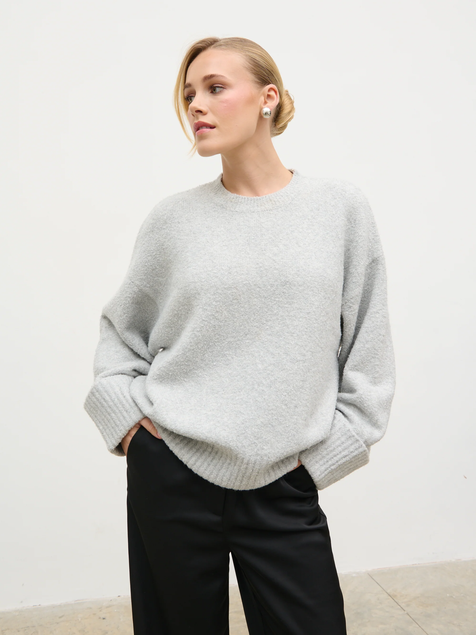 Camille Oversized Borg Jumper - Grey - Image 2