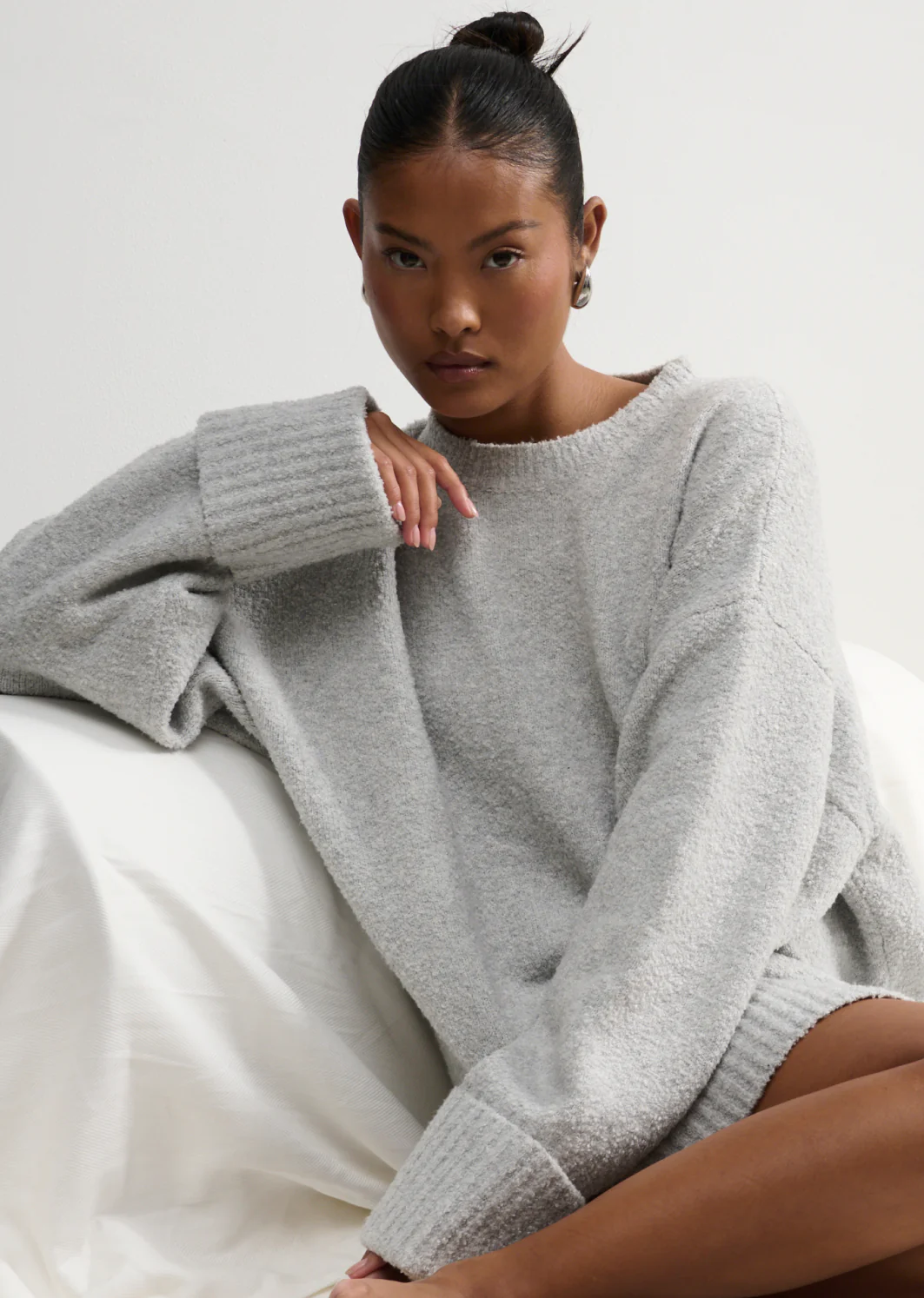 Camille Oversized Borg Jumper - Grey - Image 8