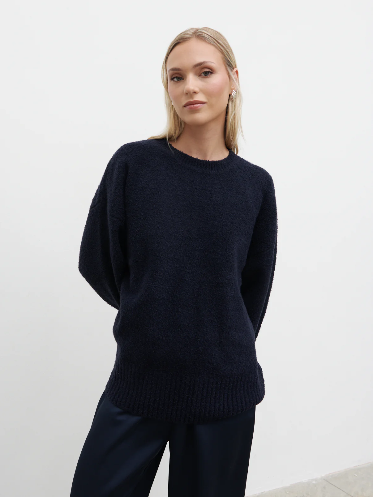 Camille Oversized Borg Jumper - Navy - Image 2