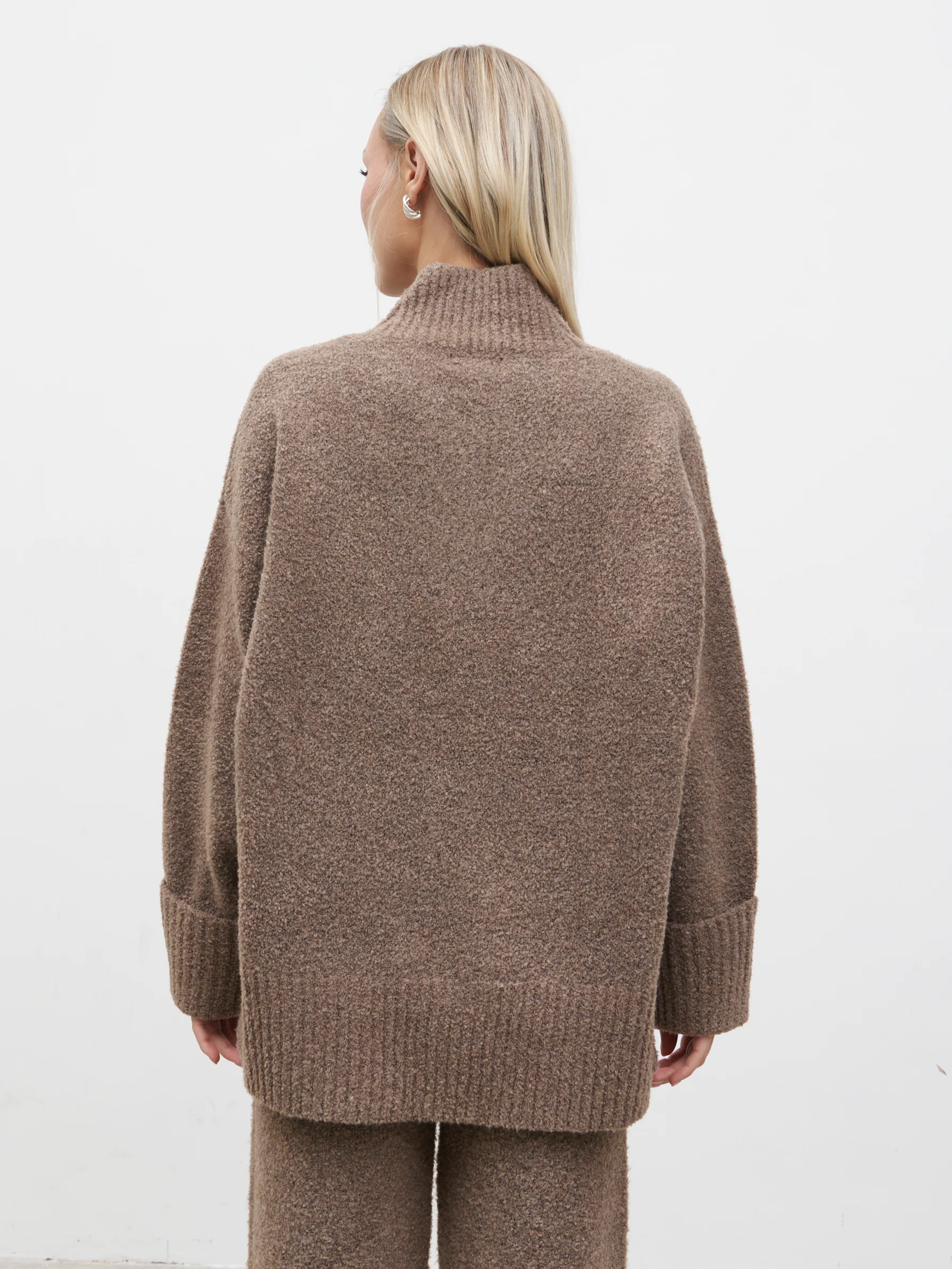 Camille V Neck Oversized Borg Jumper - Mocha - Image 6