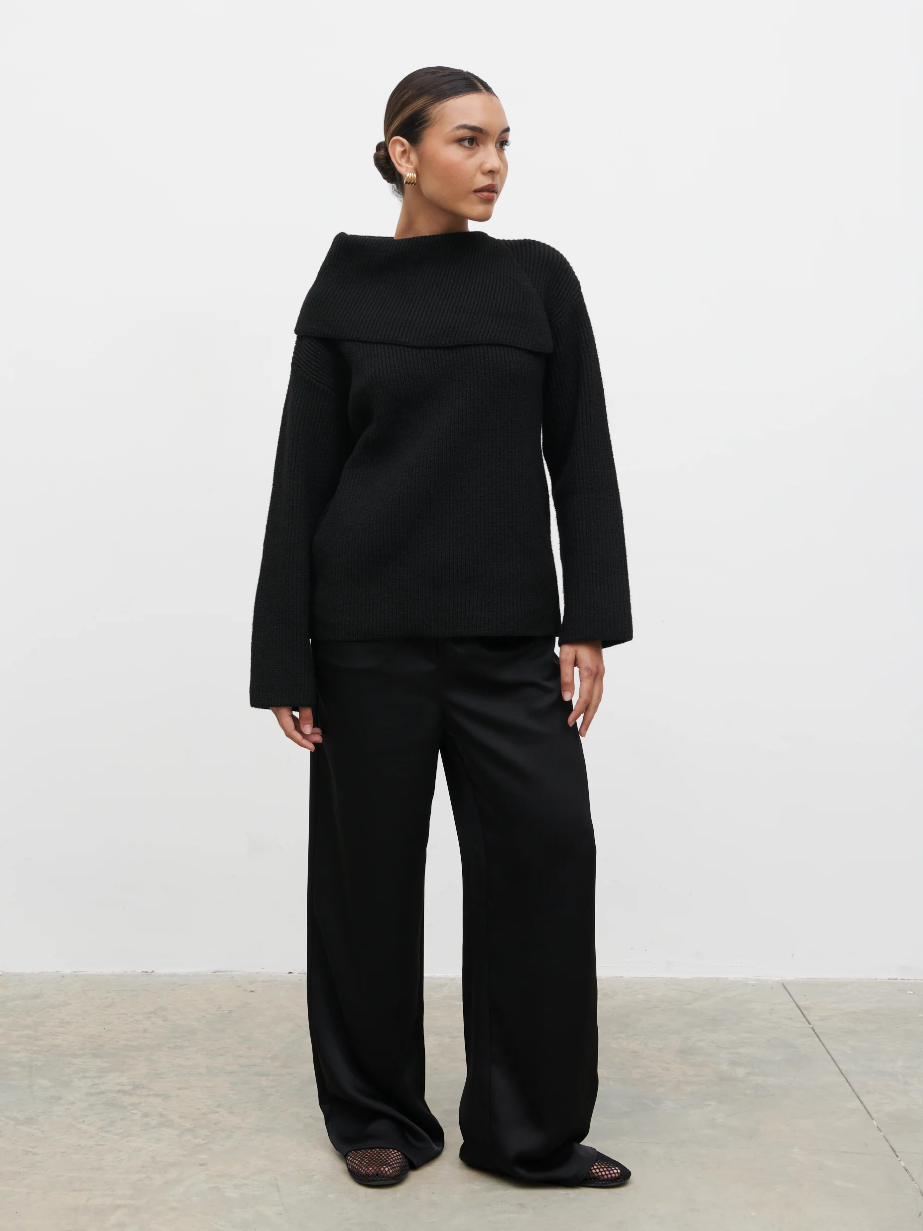 Cassandra Split Collar Knit Jumper - Black - Image 2