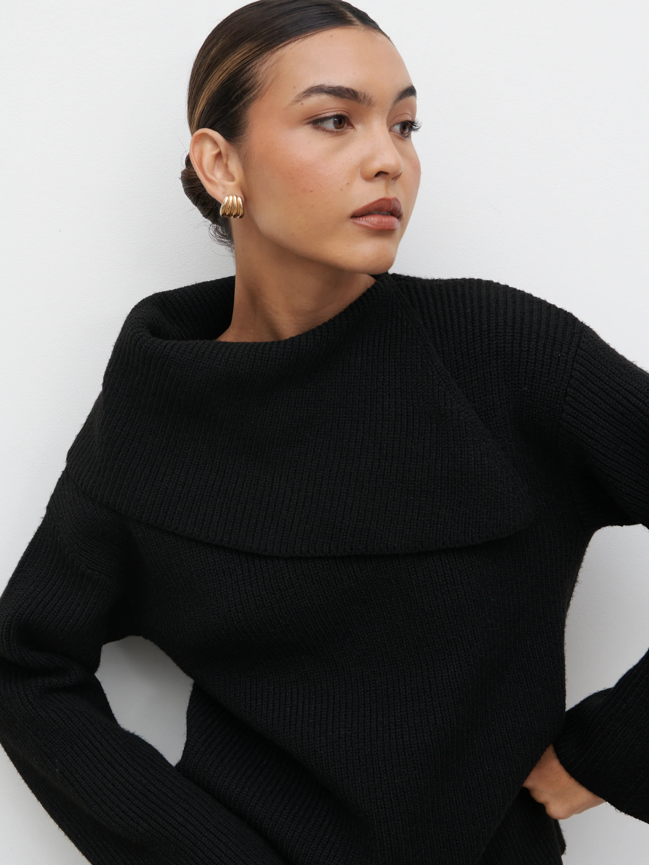 Cassandra Split Collar Knit Jumper - Black - Image 3