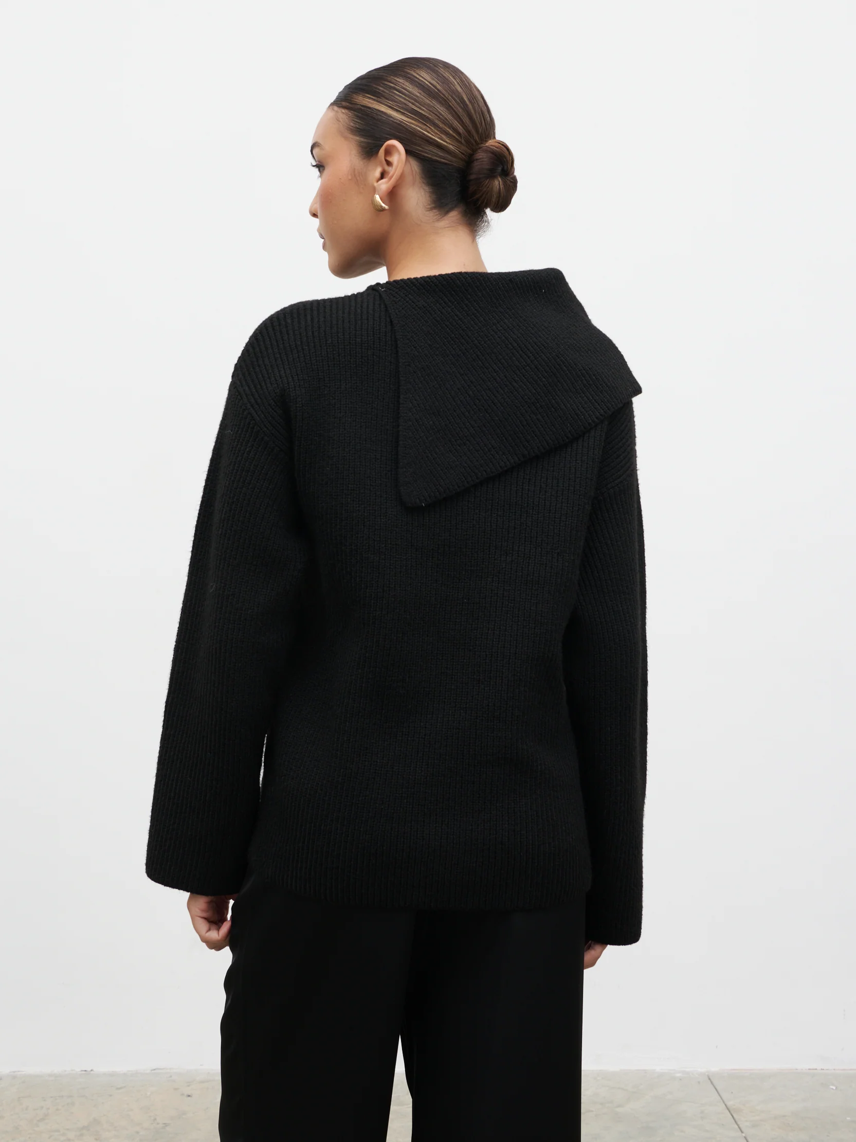 Cassandra Split Collar Knit Jumper - Black - Image 5