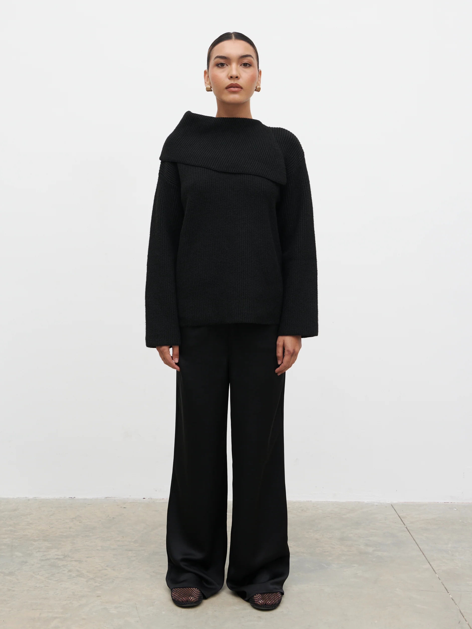 Cassandra Split Collar Knit Jumper - Black - Image 6