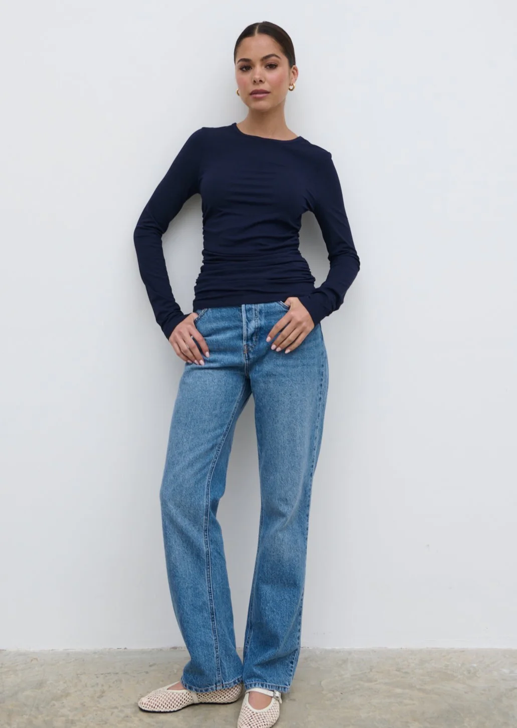 Celia Gathered Jersey Top - Navy - Image 2